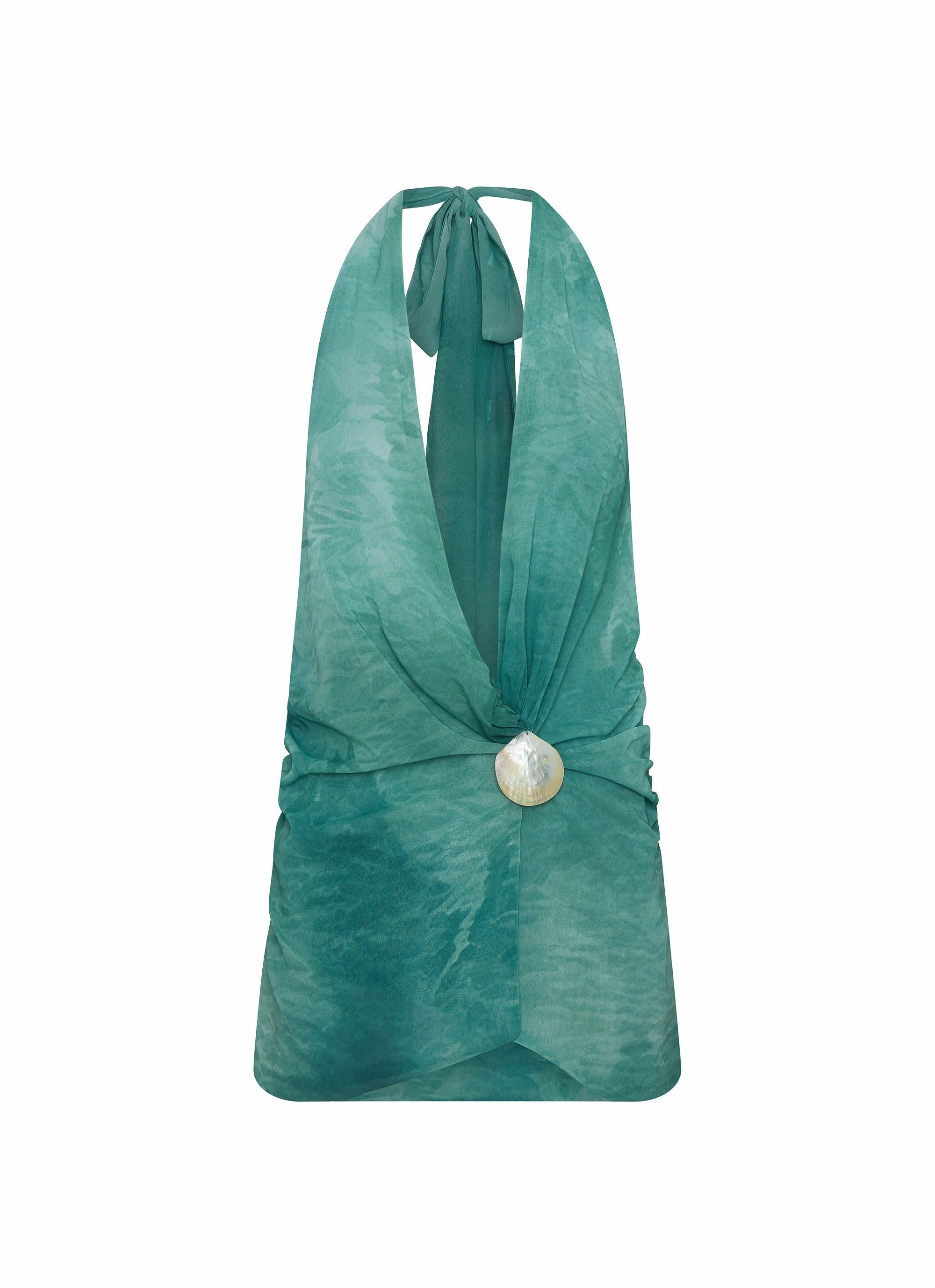 Down Filled Eleanora Plunge Scarf Mini Dress - Green Tie Dye