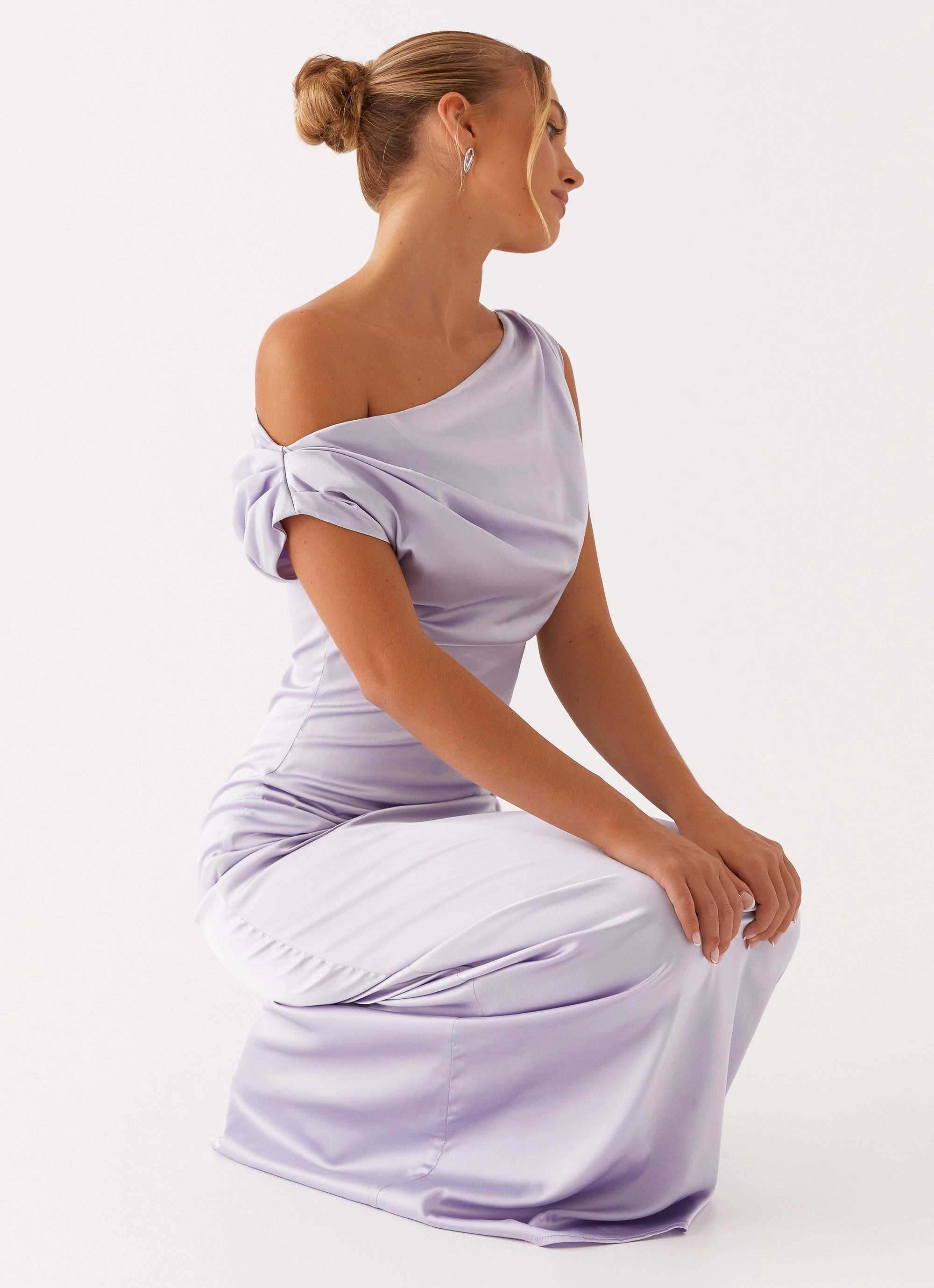 Heart Of Glass Satin Maxi Dress - Lilac Padded Jacket