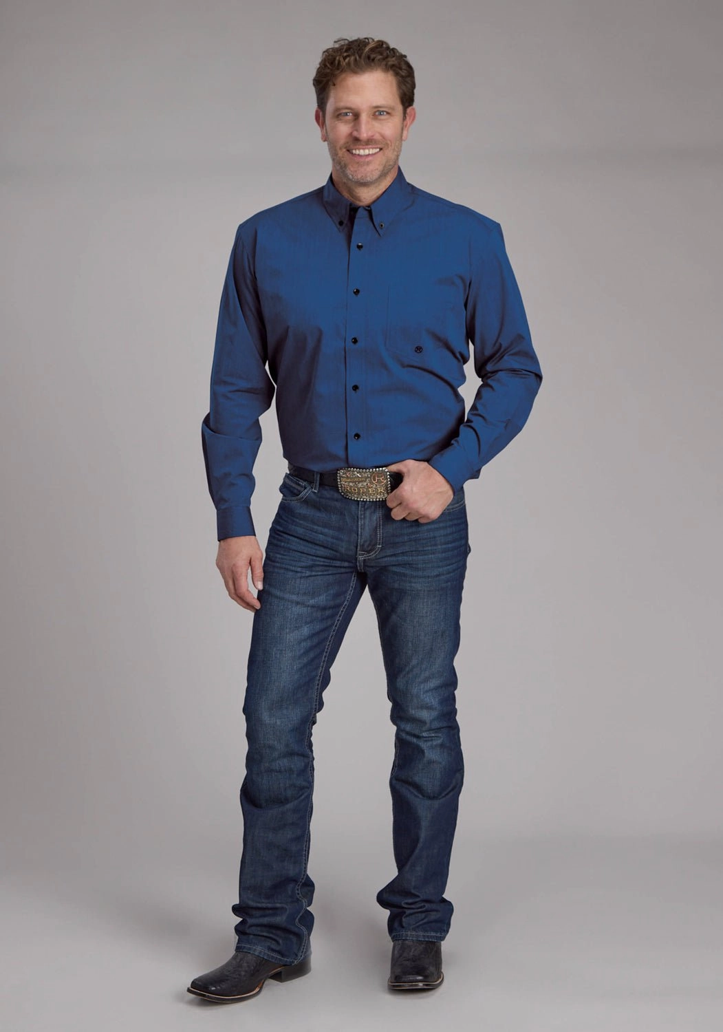 Beach Ready high-low hem Roper Mens 2249 Black Fill Blue 100% Cotton 1 Pkt L/S Shirt