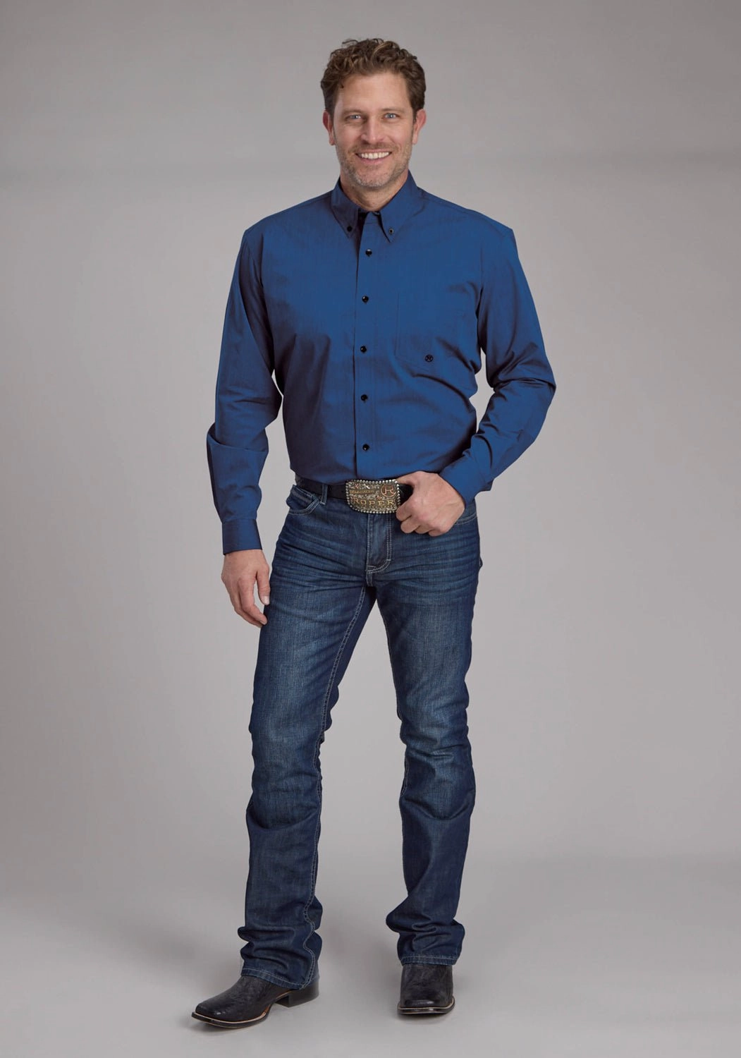 Roper Mens 2249 Black Fill Blue 100% Cotton 1 Pkt L/S Shirt Advanced Moisture Management handmade touch