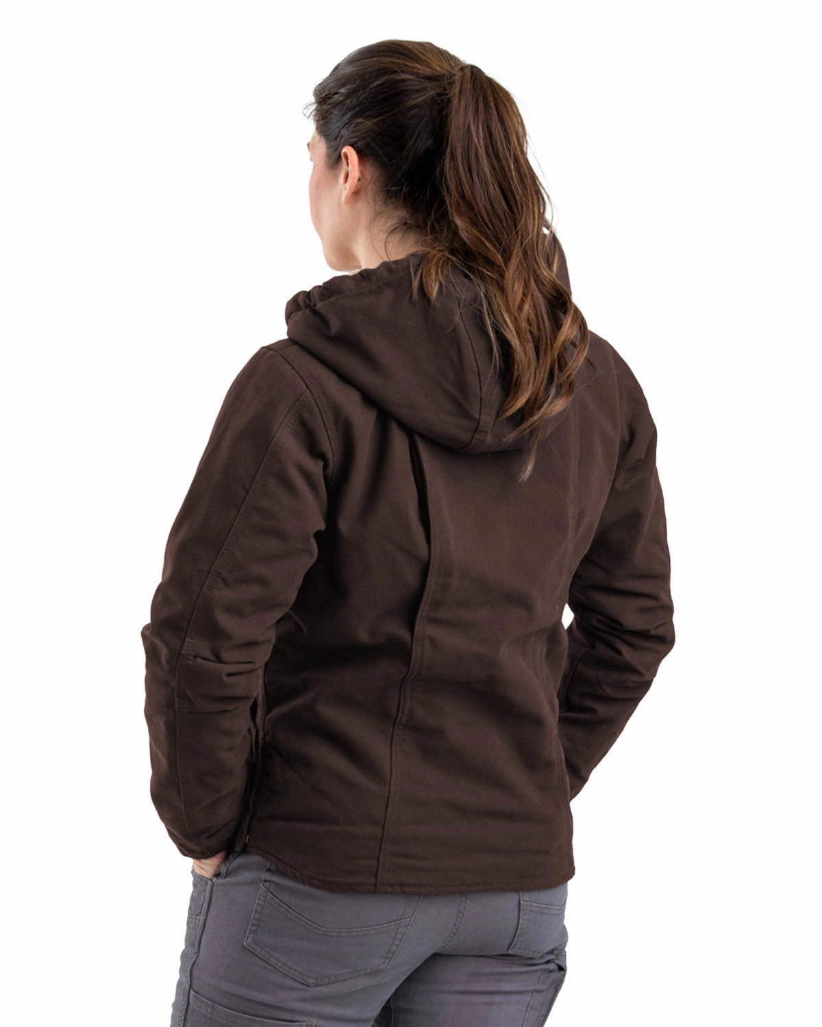 Berne Ladies Dark Brown 100% Cotton Ladies Hooded Coat Sherpa Fray Resistant Edges Aramid Fiber Blend