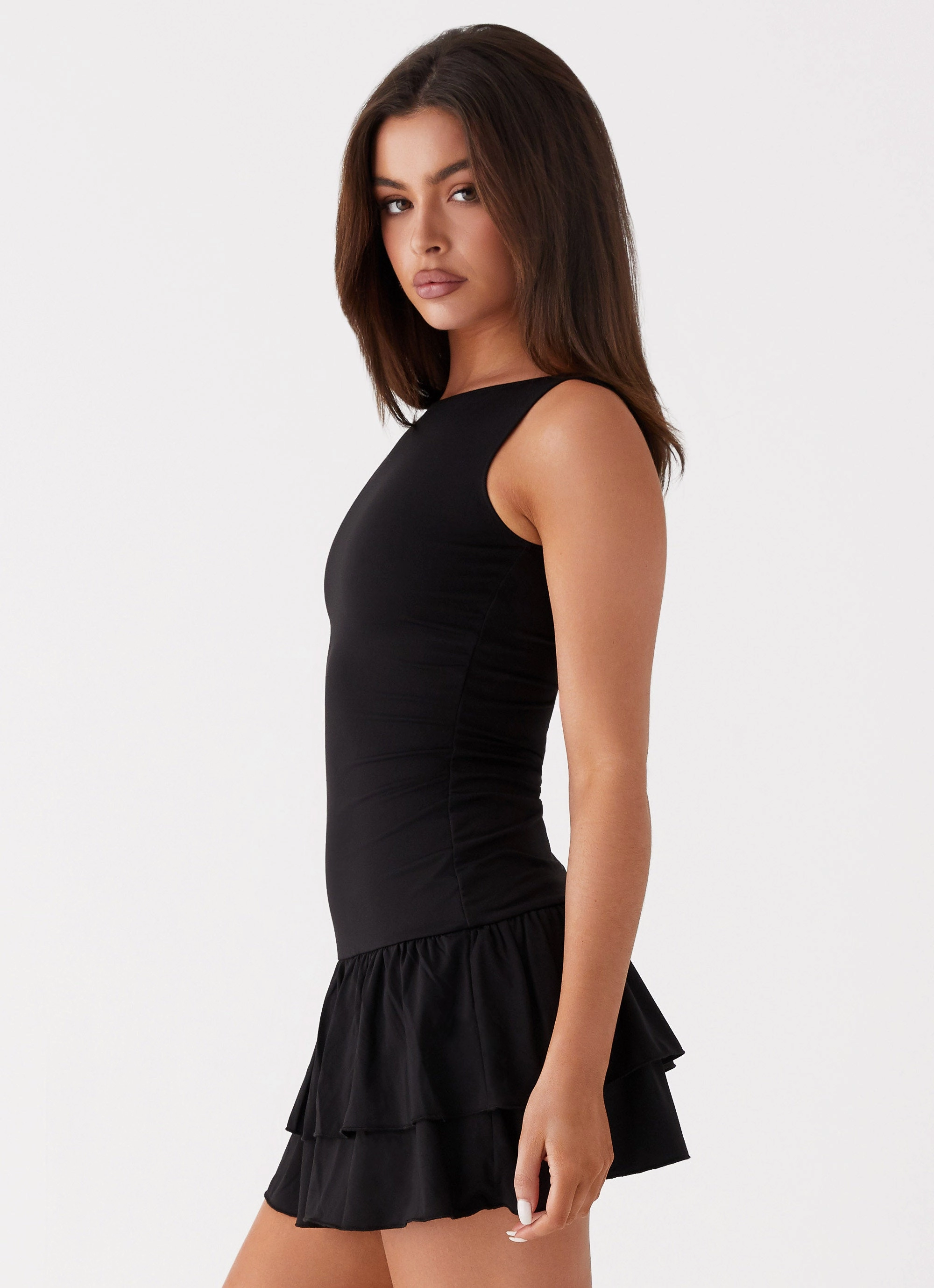 Rhiannon Frill Mini Dress - Black Light Insulation Urban Fashion