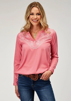 Roper Womens Gorgeous Embroidery Pink 100% Polyester L/S Blouse Multi Pocket Design Compact Packing