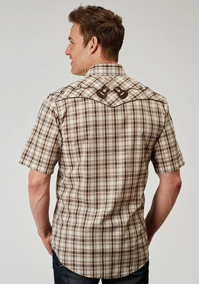Matte Look Easy Care Roper Mens 1968 Desert Plaid Brown Cotton Blend Guitars S/S Shirt