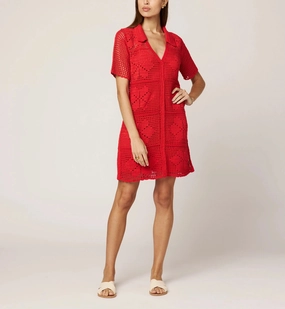 Ileanna Crochet Mini Dress | Poppy Red Soft cotton dress Party Floral