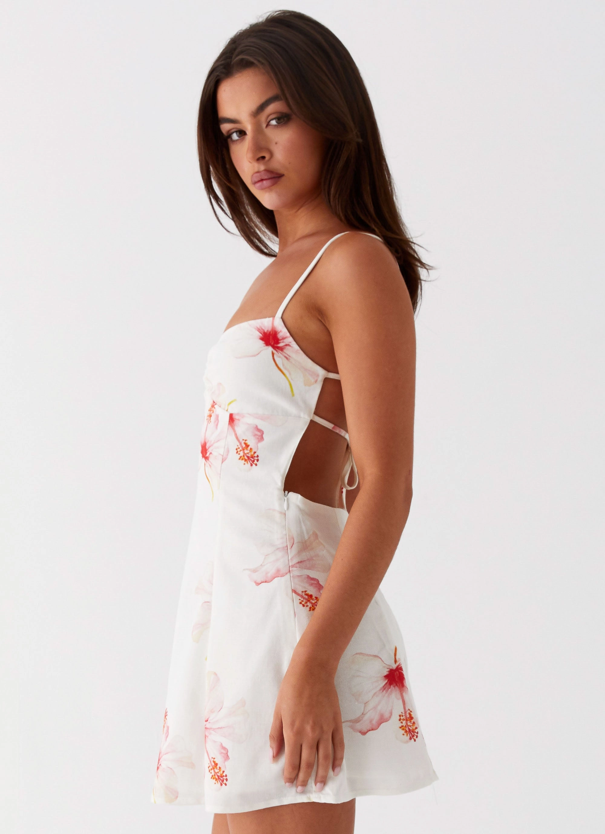 Light Puffer Jacket Casual Coat Isra Linen Mini Dress - Camellia