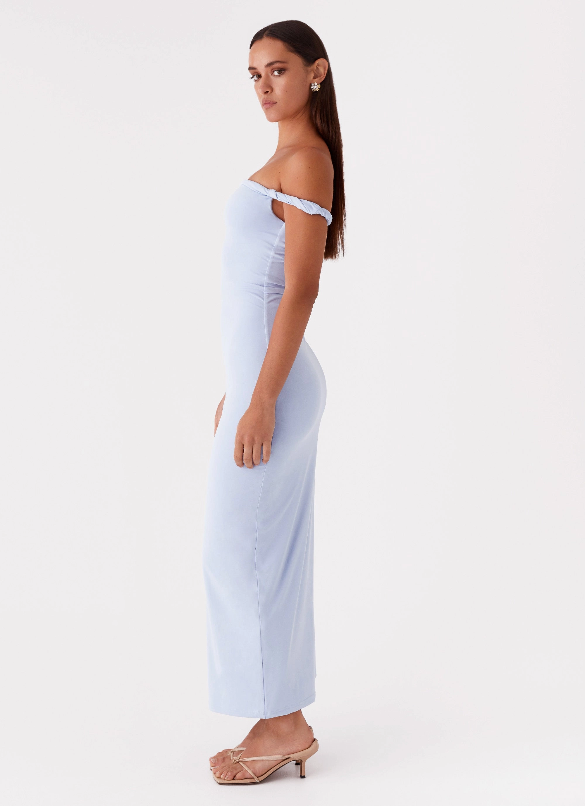Arabella Twist Shoulder Maxi Dress - Blue Pastel Shade