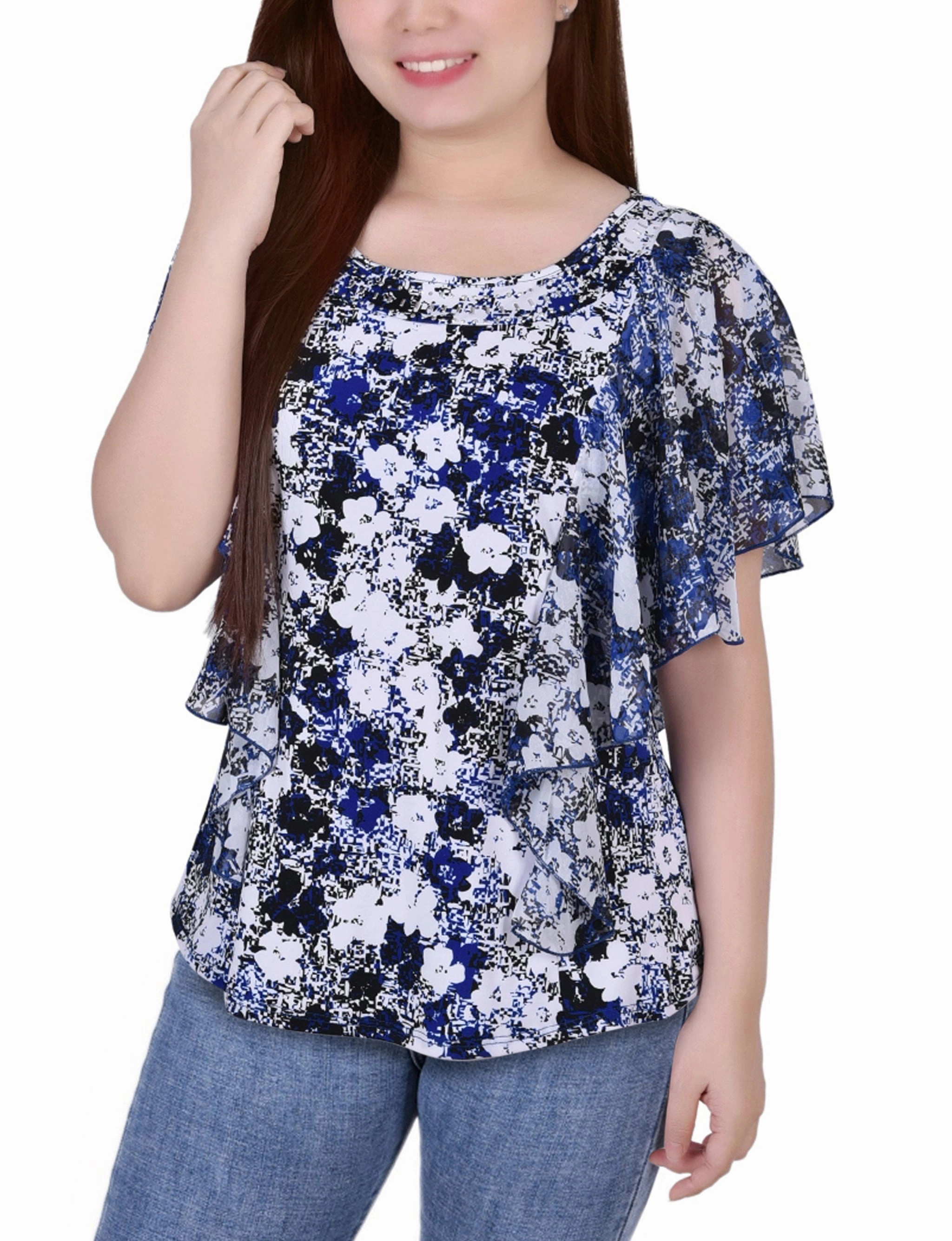 Chiffon Sleeve Poncho With Studded Neckline Minimalist Styling RubberizedGrip