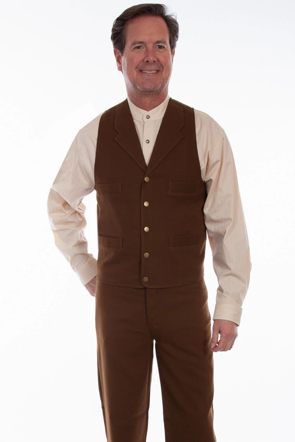 Scully Mens Brown Cotton Blend Notched Lapels Vest Quick Dry Performance AdjustableCuffs