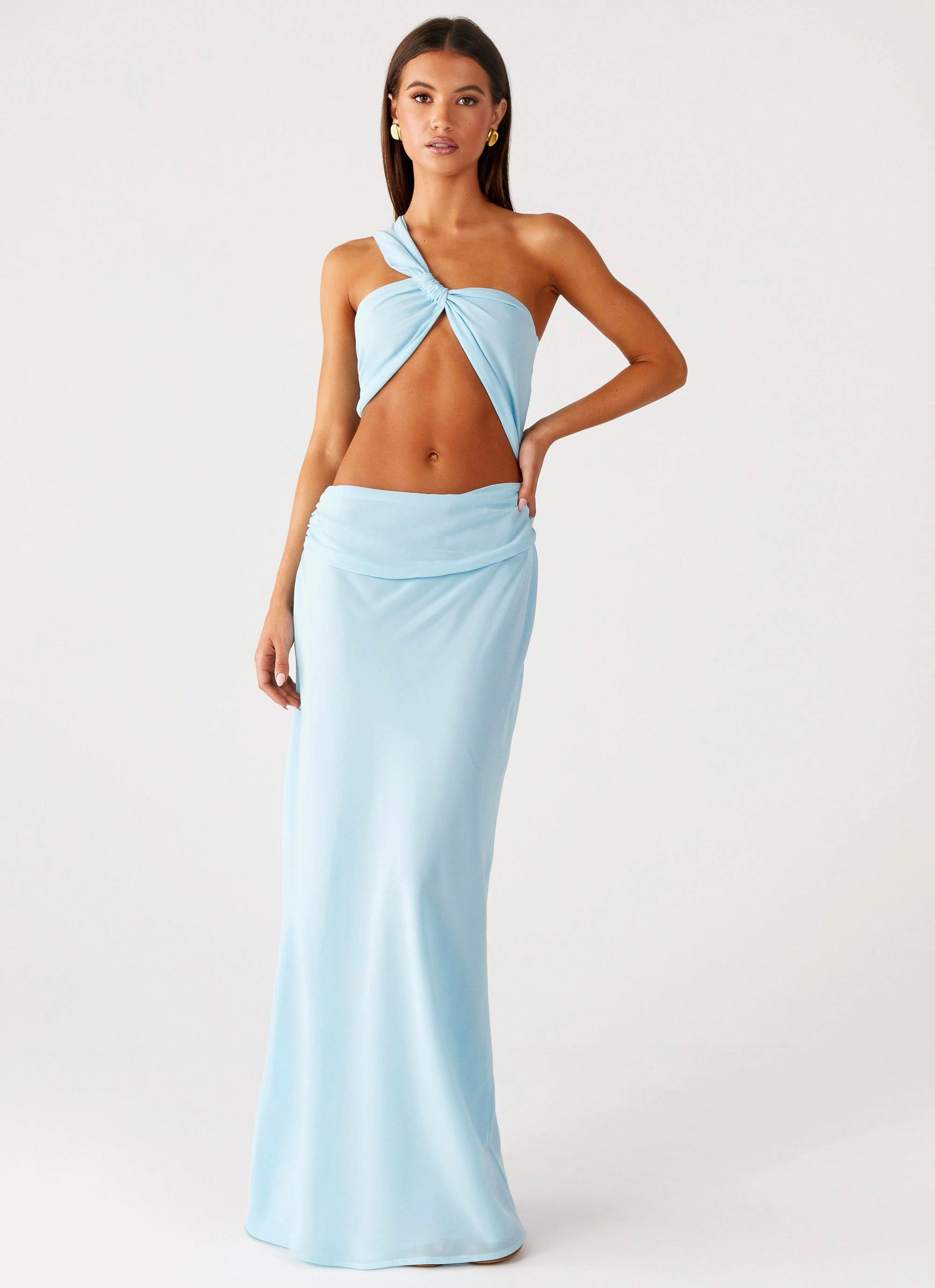 Cashmere Blend Cindelle One Shoulder Maxi Dress - Turquoise