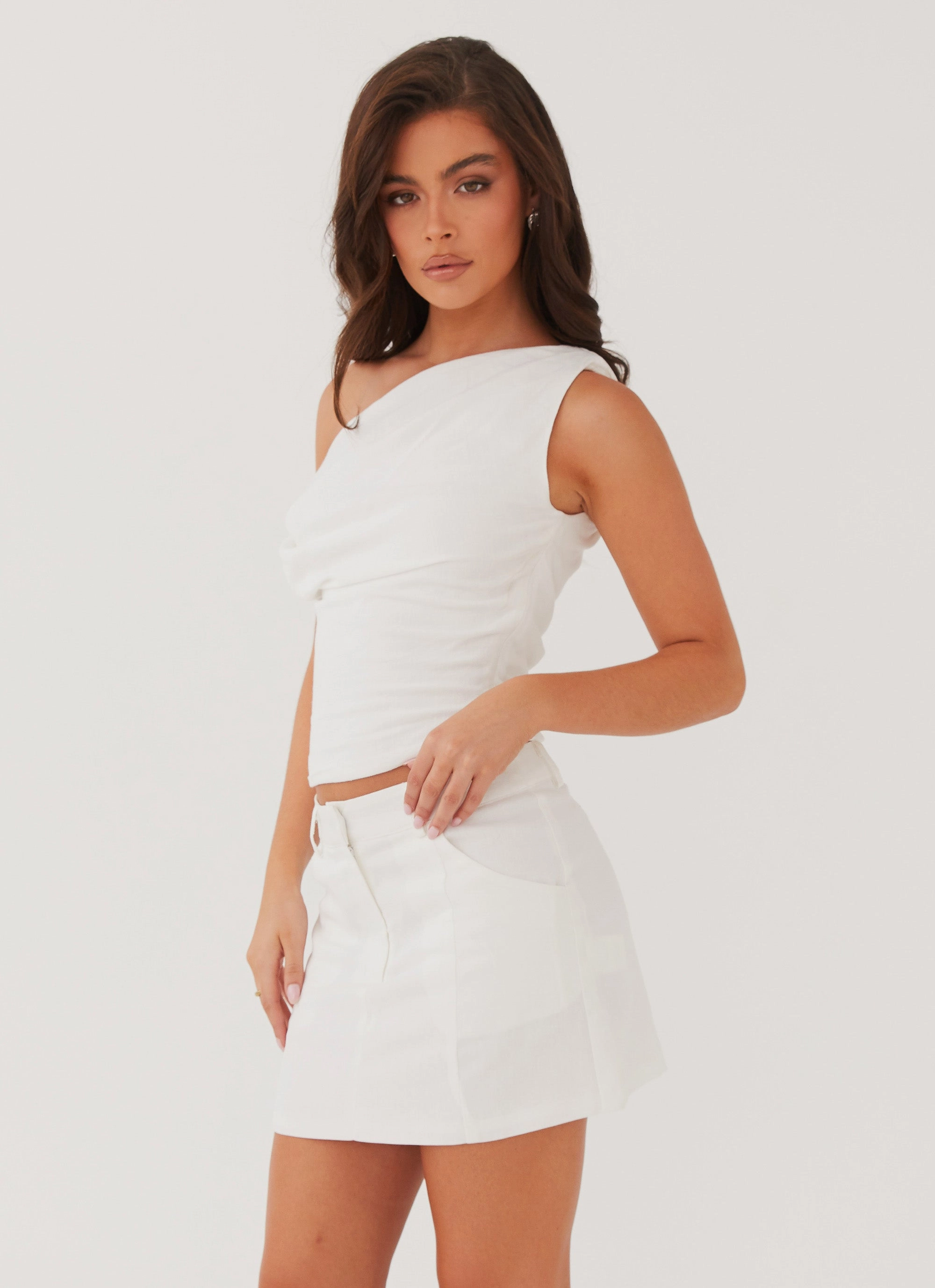 Marissa Linen One Shoulder Top - White Everyday Layer