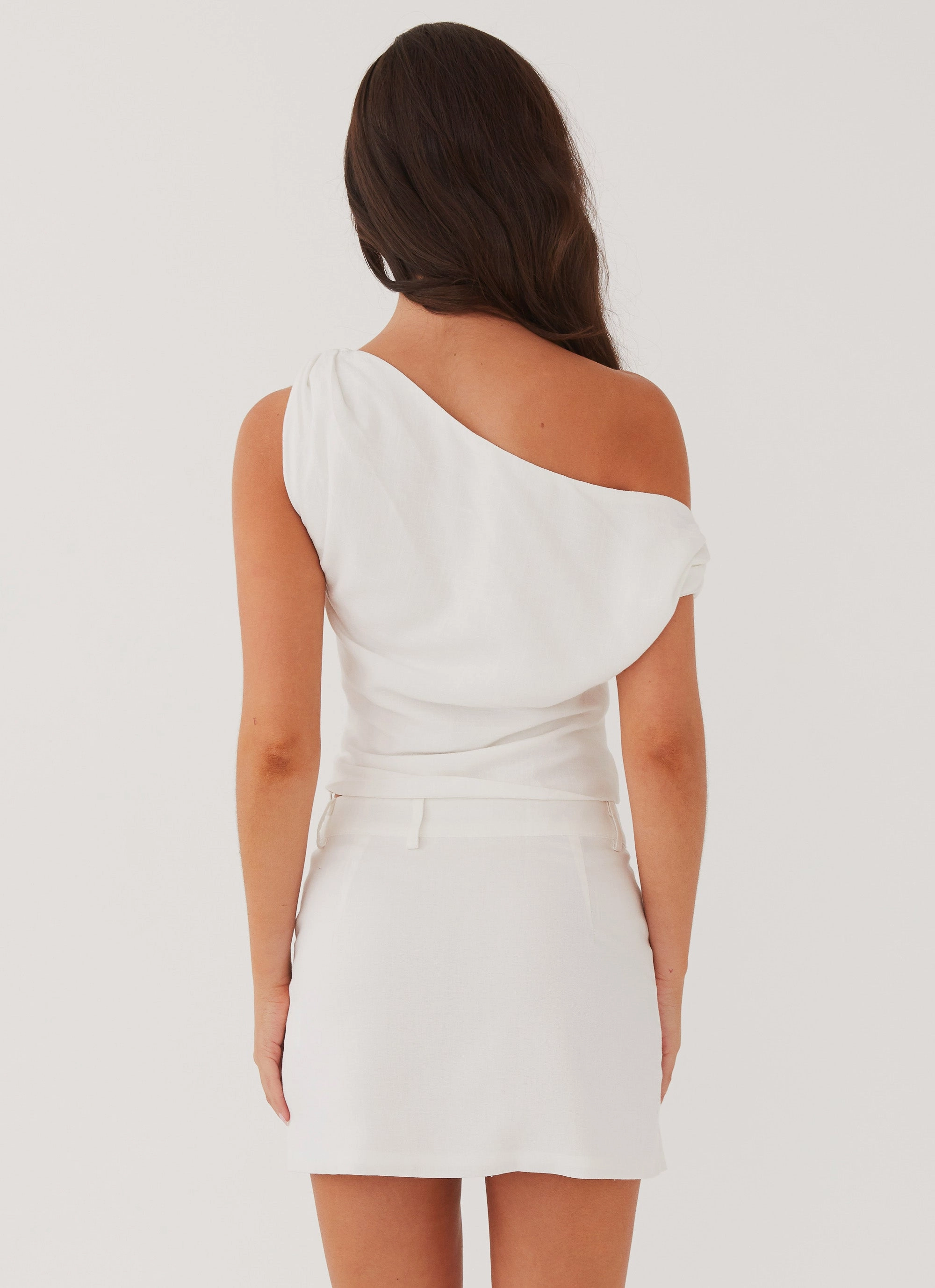 Marissa Linen One Shoulder Top - White logo venue Designer