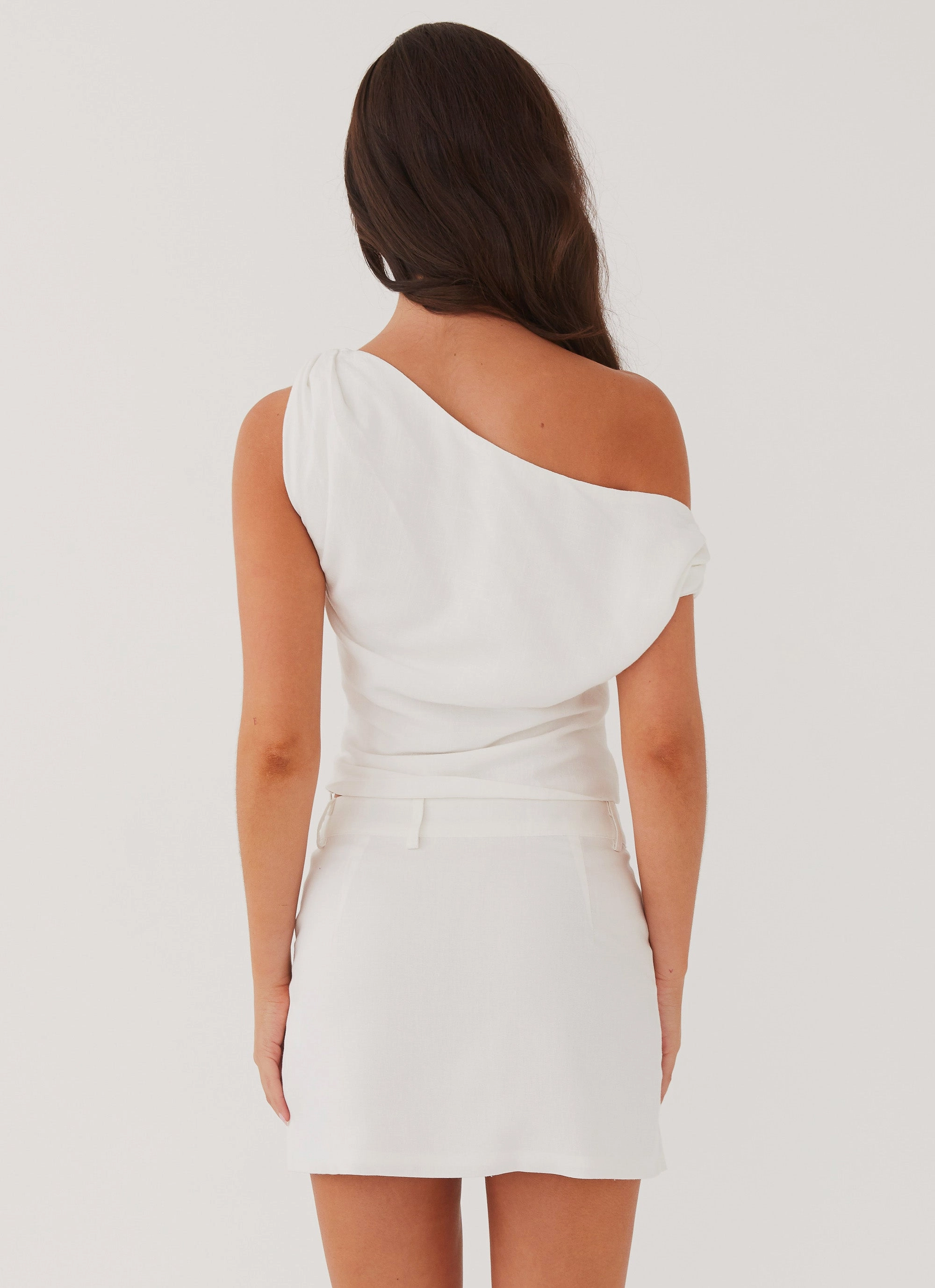 Marissa Linen One Shoulder Top - White ReinforcedEdges
