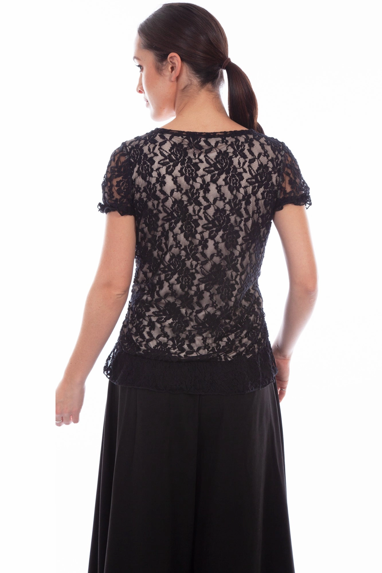 Anti Pilling Surface Anti Static Fabric Scully Womens Black Polyester Lace Corset S/S Tunic