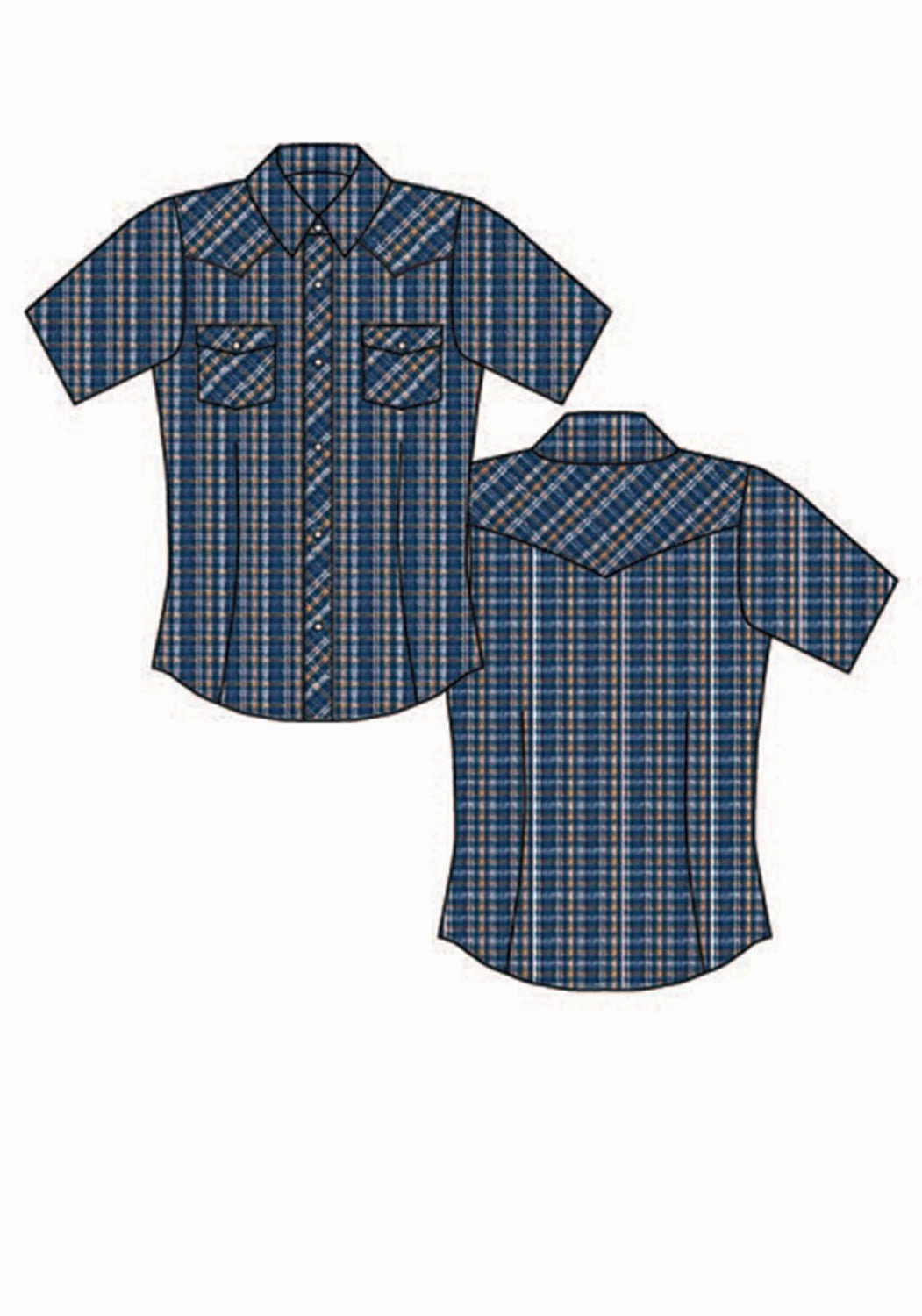 networking event Roper Womens Butterscotch Small Scale Blue Cotton Blend S/S Shirt