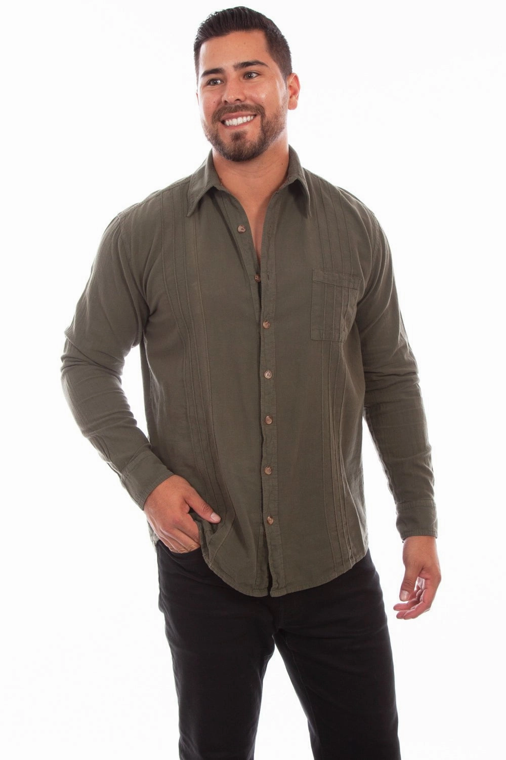 Scully Mens Winter Green 100% Cotton The Mesa L/S Shirt Work Appropriate Reinforced Elbow Patches