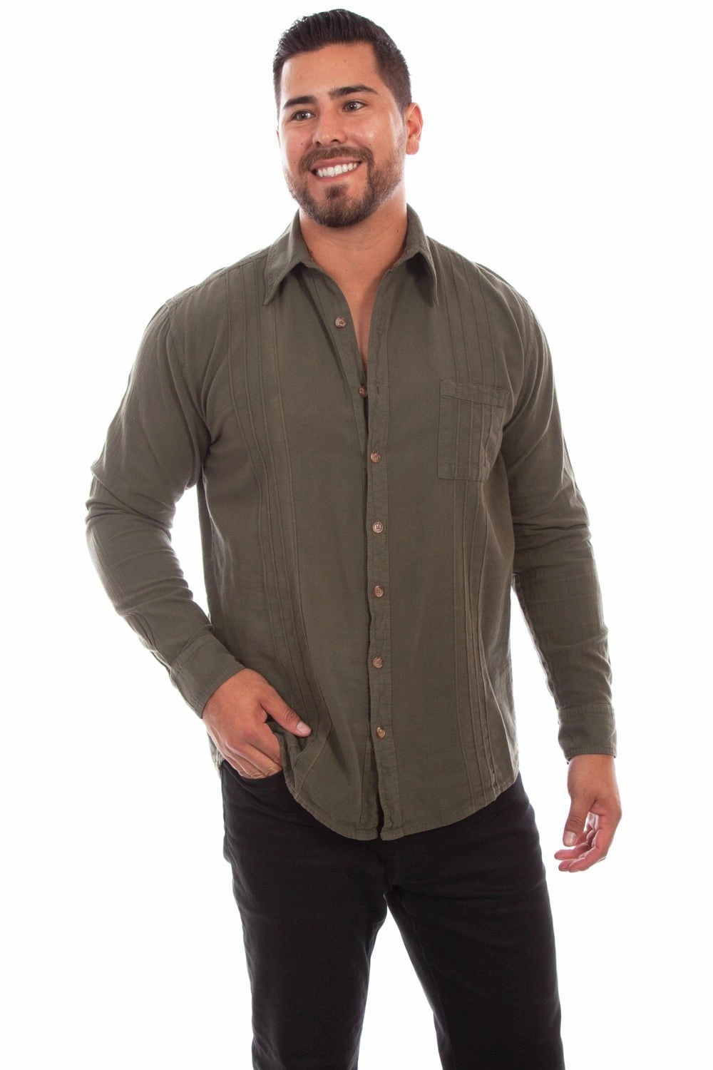 Scully Mens Winter Green 100% Cotton The Mesa L/S Shirt UV Protection