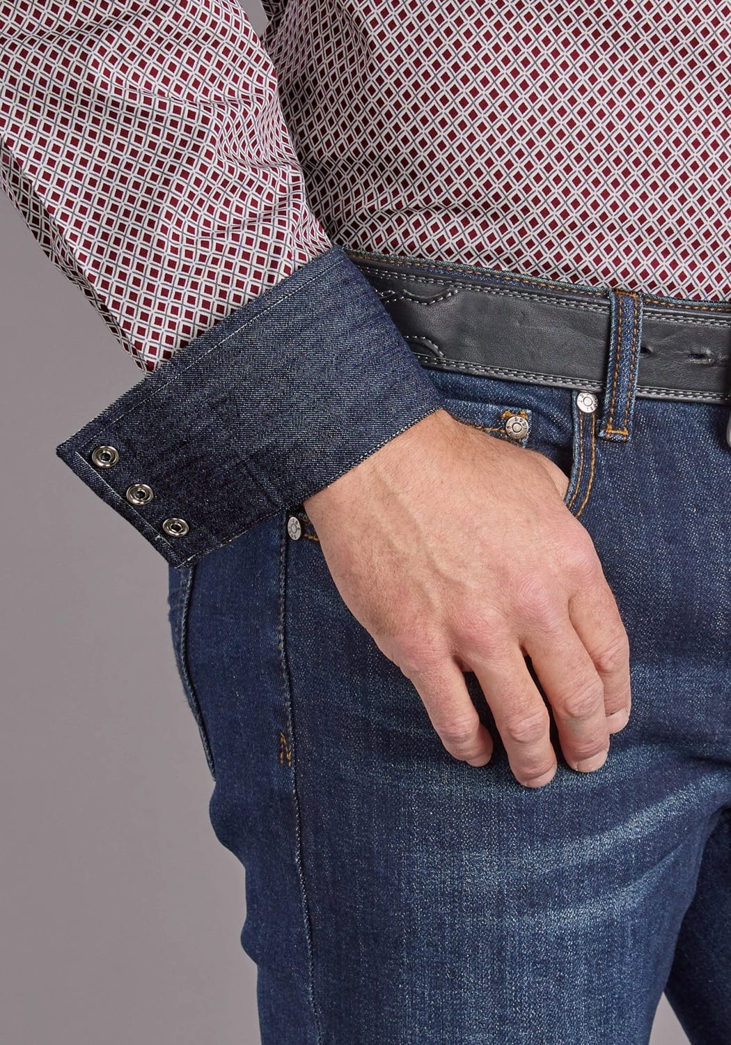 Stetson Mens 2392 Garnet Geo Wine 100% Cotton L/S Shirt Camping Essential Pure Cotton