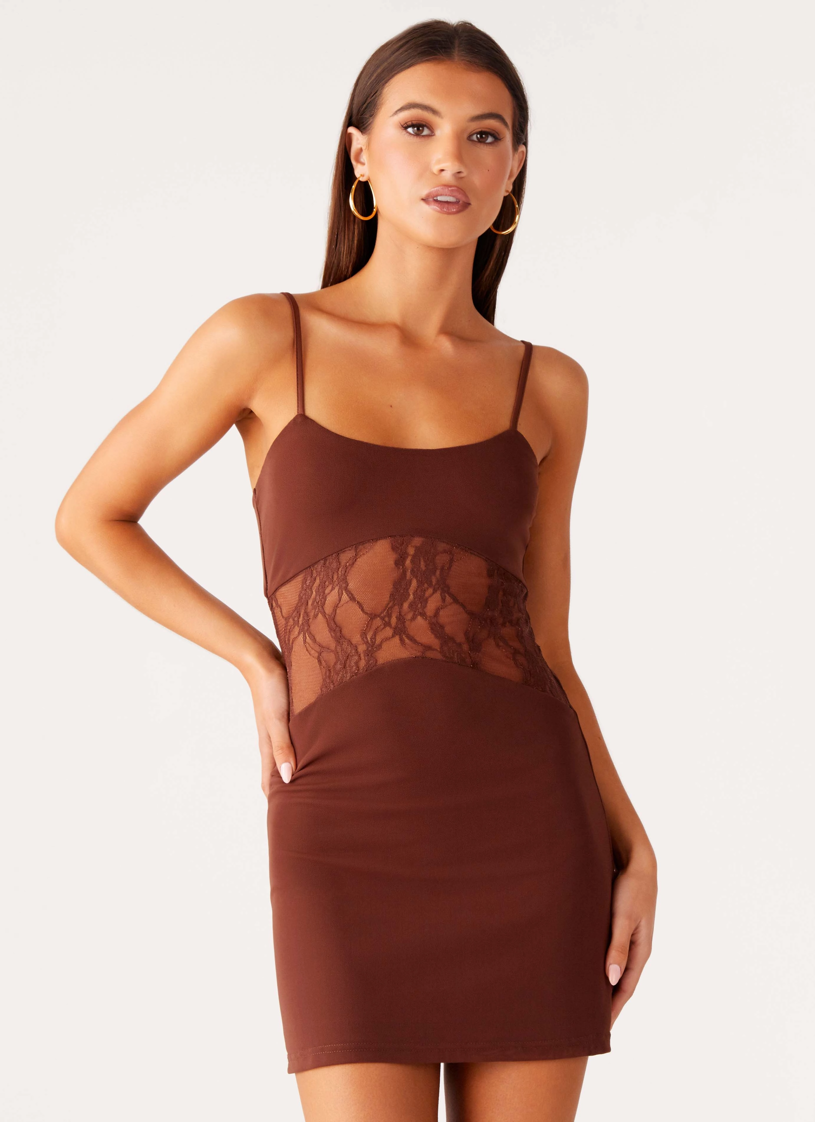 Modern Coat Jordanna Lace Mini Dress - Chocolate