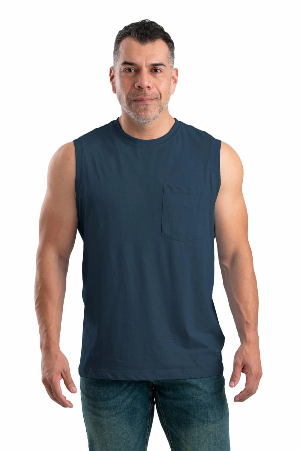 Berne Mens Navy Cotton Blend Performance Pocket Tee S/L Soft Material