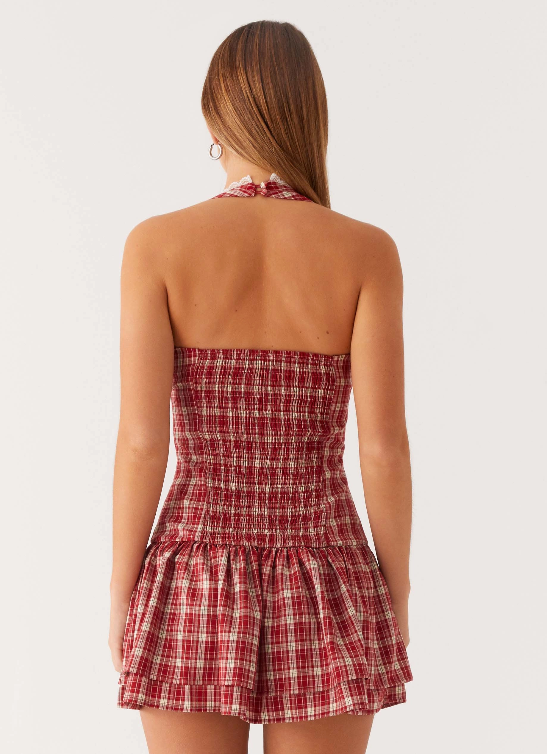 Lotus Dream Mini Dress - Ruby Check Puffer Outerwear