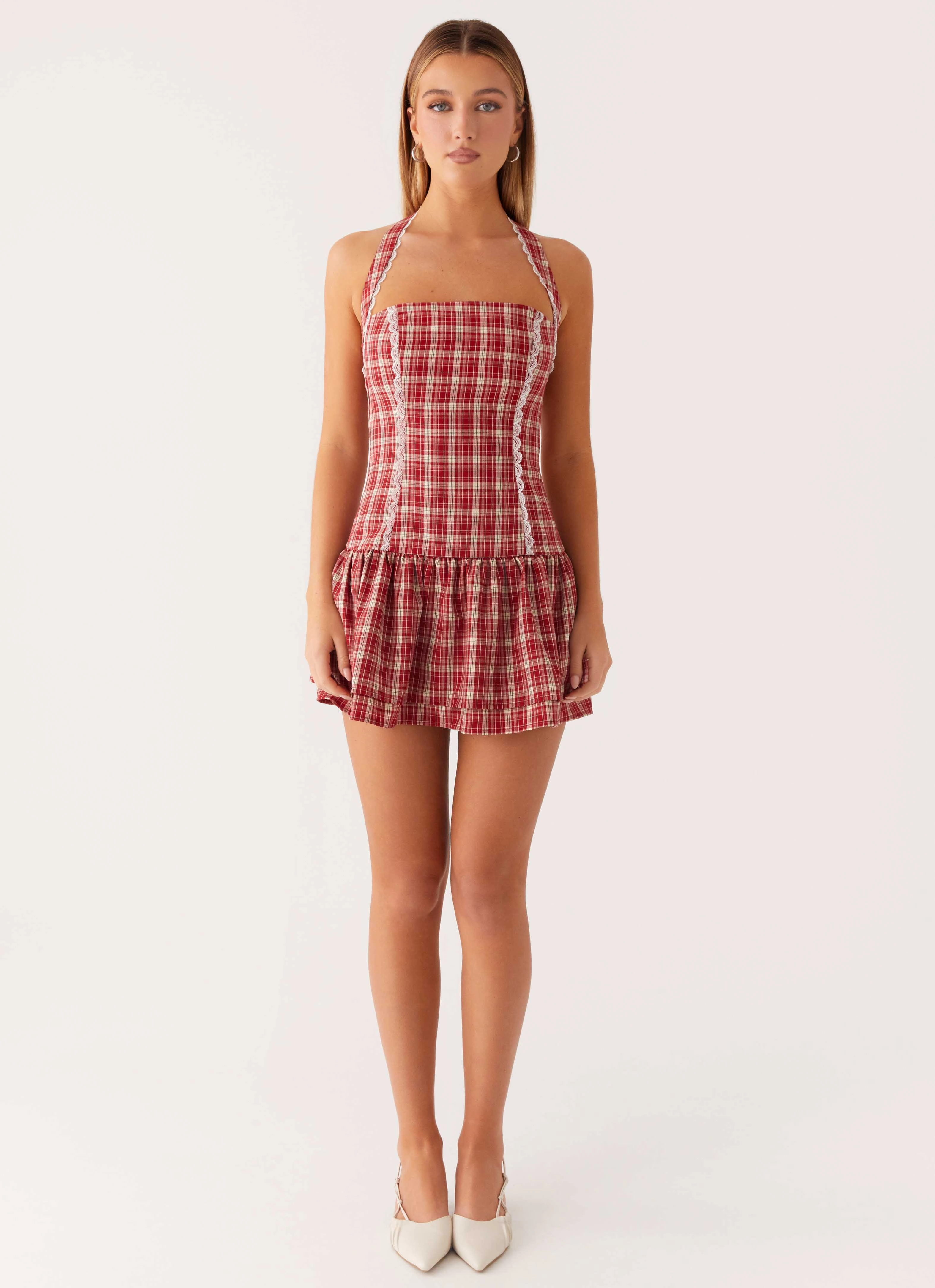 Lotus Dream Mini Dress - Ruby Check Thermal Outerwear