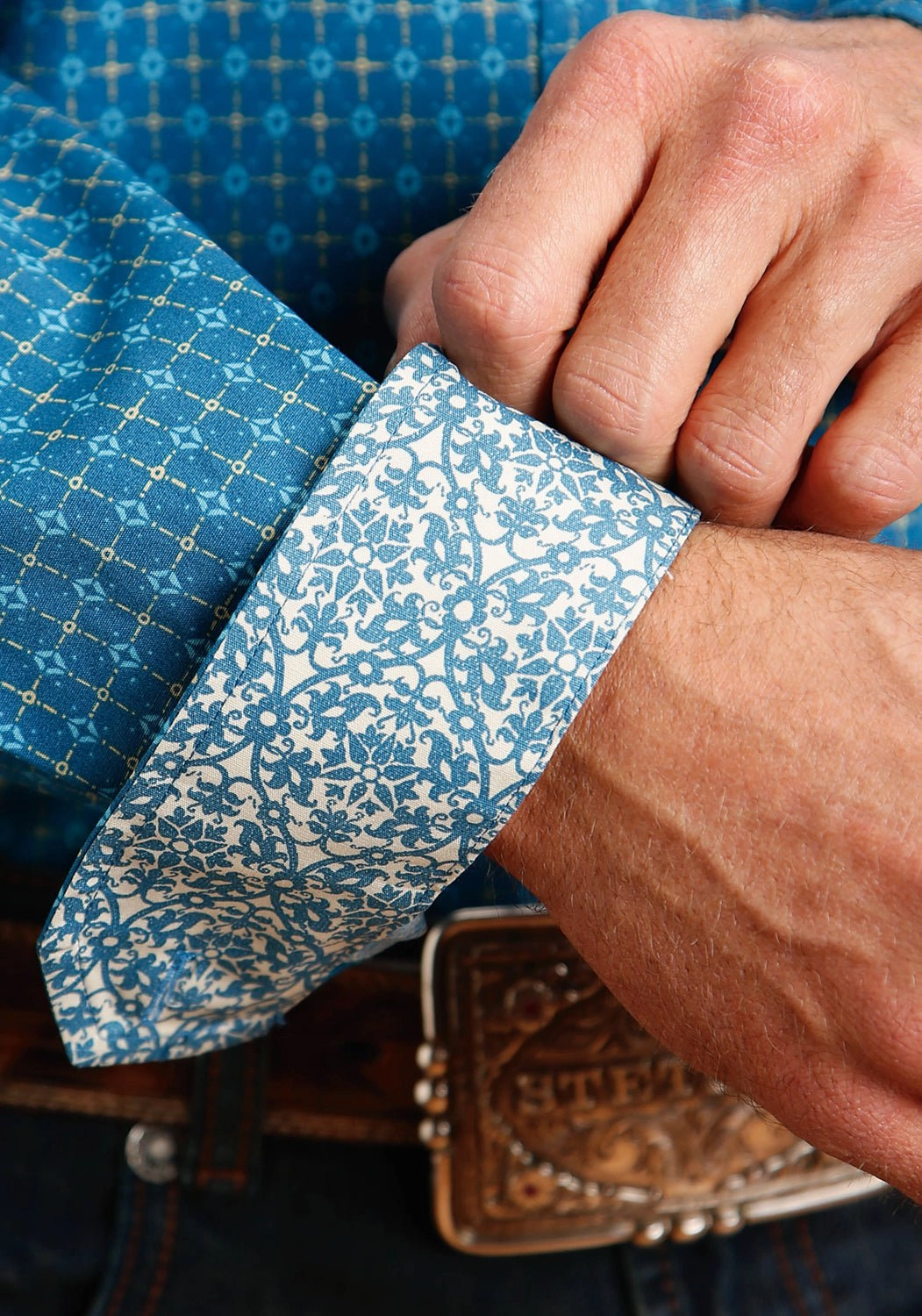 Summer Outfit Stetson Mens Geo Teal 100% Cotton L/S Shirt