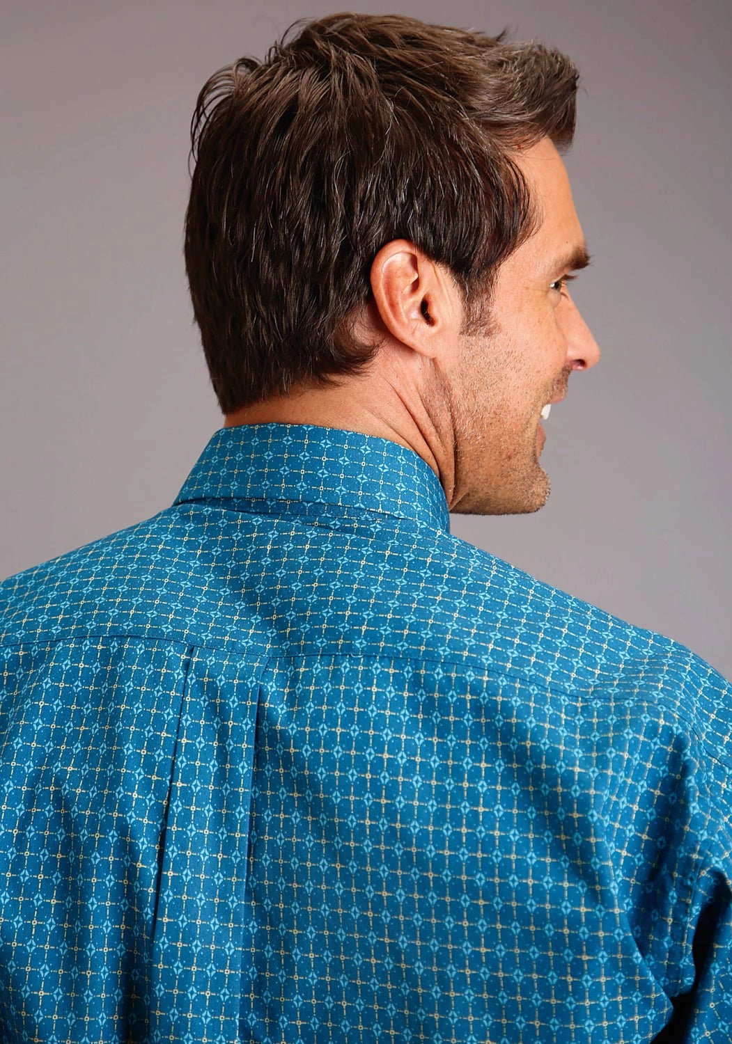 Workwear Ready Two Tone Stitching Stetson Mens Geo Teal 100% Cotton L/S Shirt