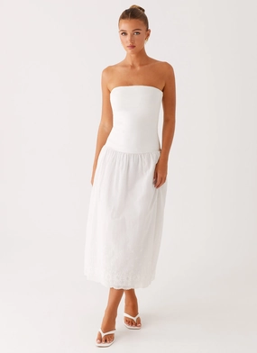 Cherry Skies Midi Dress - White Easy Lovely Quiet Glow
