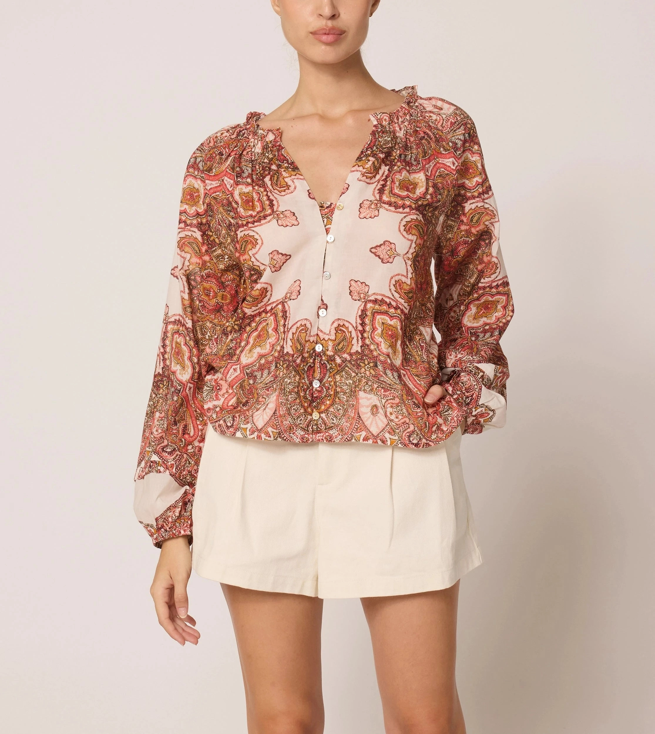 Textured Weave Pattern Breathable Lining Alicia Blouse | Foulard Paisley