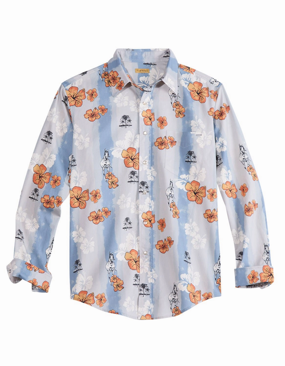 Non Restrictive Fit Anti Static Fabric Tin Haul Mens Vintage Tropical Blue 100% Cotton L/S Shirt