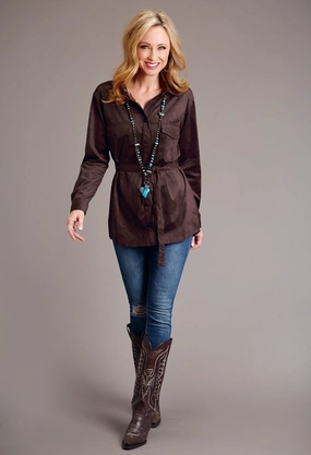 Holiday Gift Relaxed Comfort Stetson Womens Faux Suede Long Brown Rayon L/S Shirt