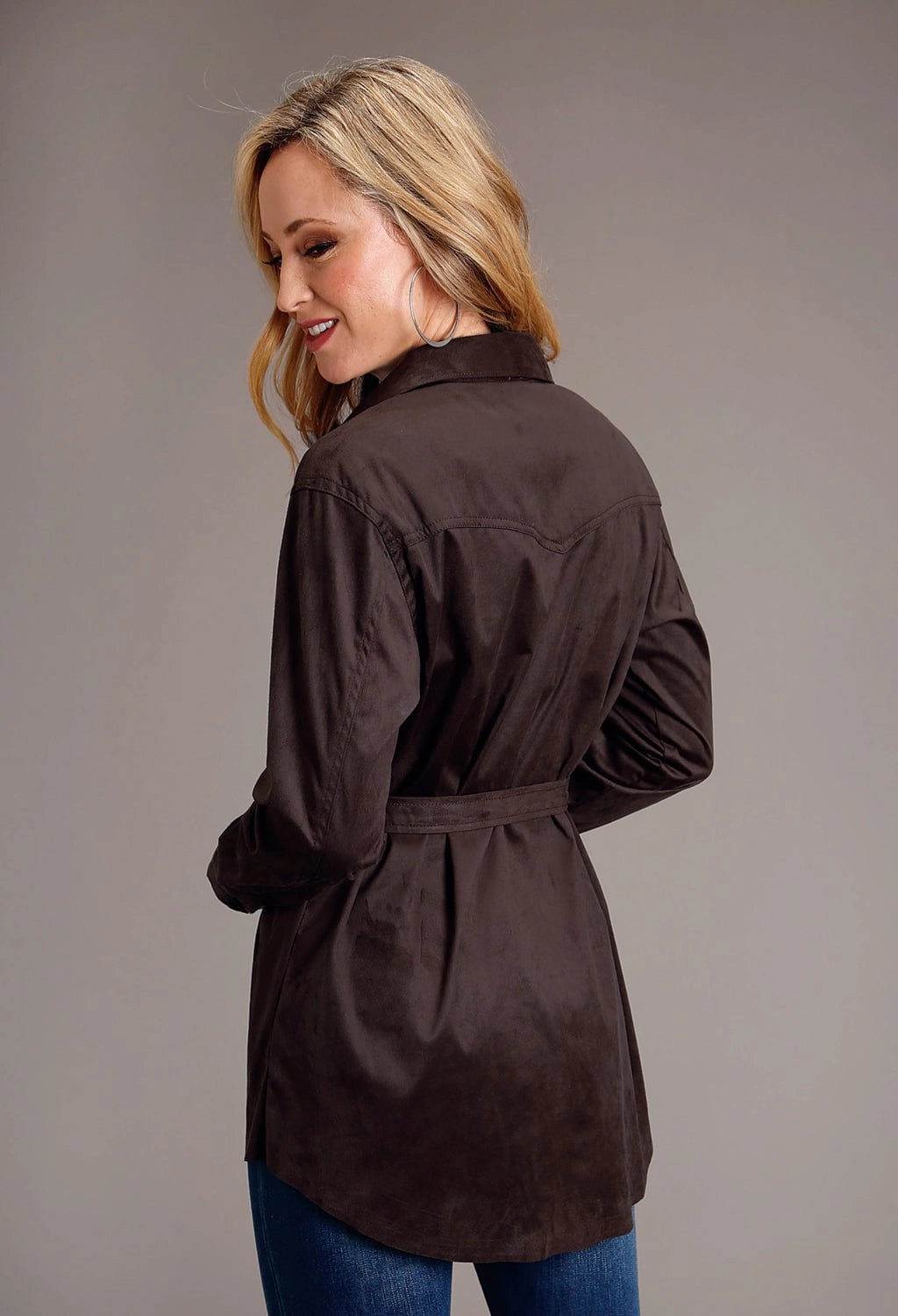 Stetson Womens Faux Suede Long Brown Rayon L/S Shirt Tailored Silhouette Sleepwear