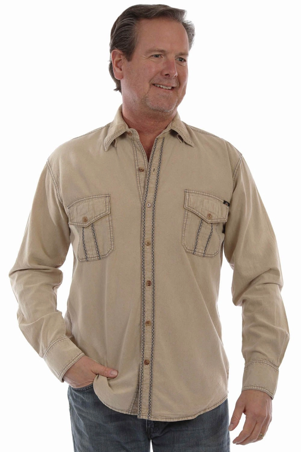 Scully Mens Western Contrast Stitching Stone 100% Cotton L/S Shirt Versatile Styling