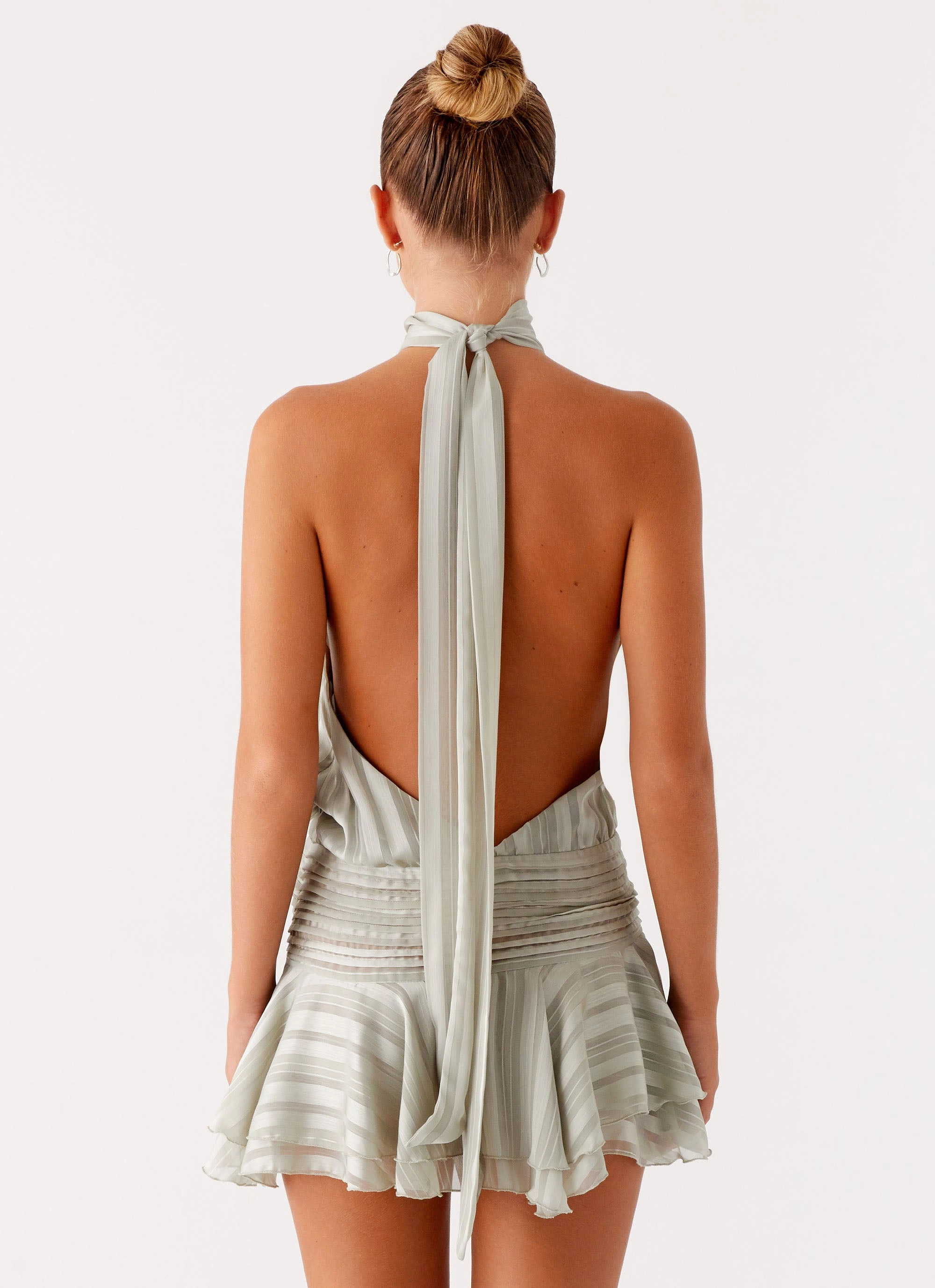 Hooded Coat Willow Chiffon Mini Dress - Green