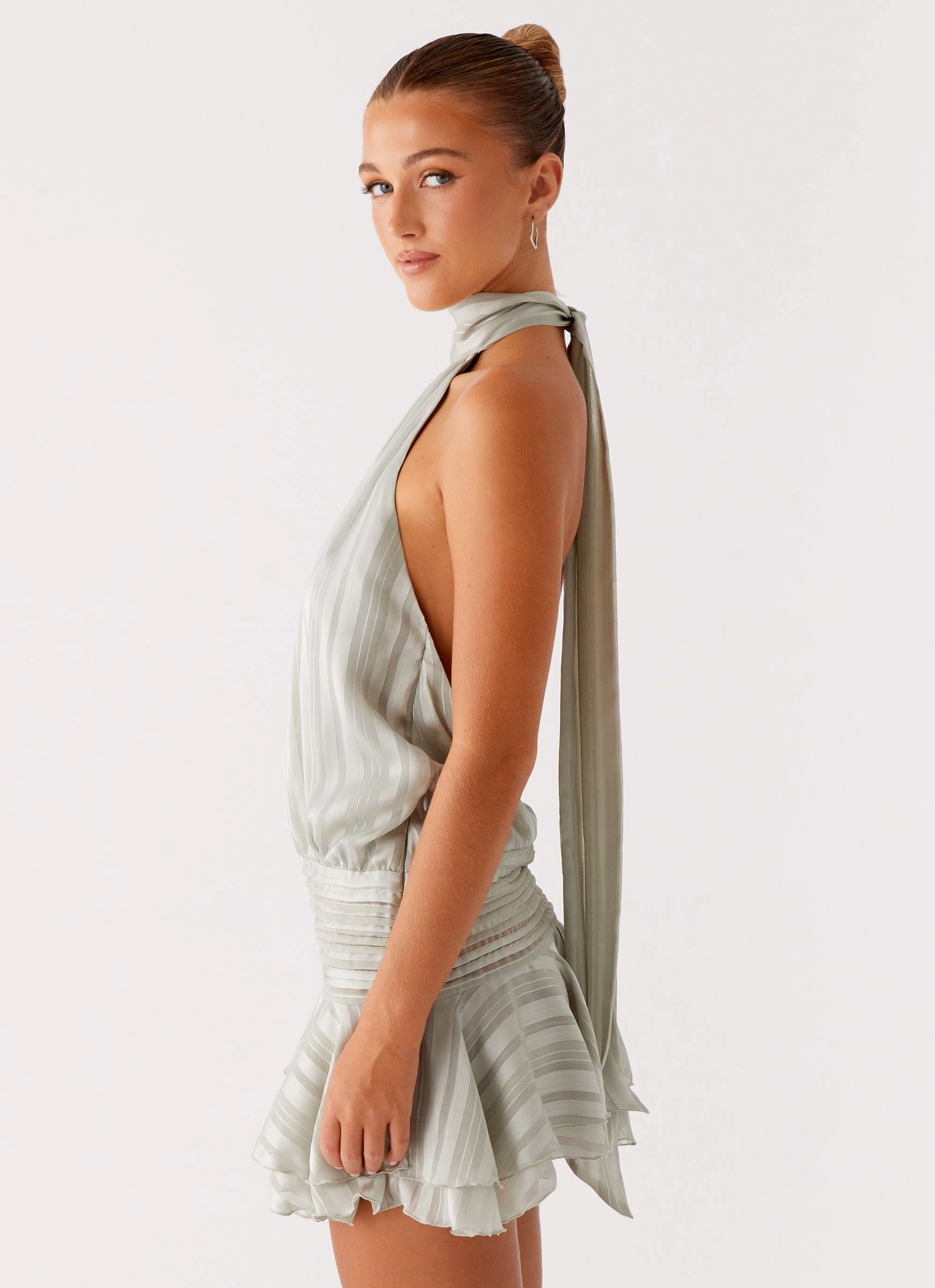 Willow Chiffon Mini Dress - Green Contemporary Fit