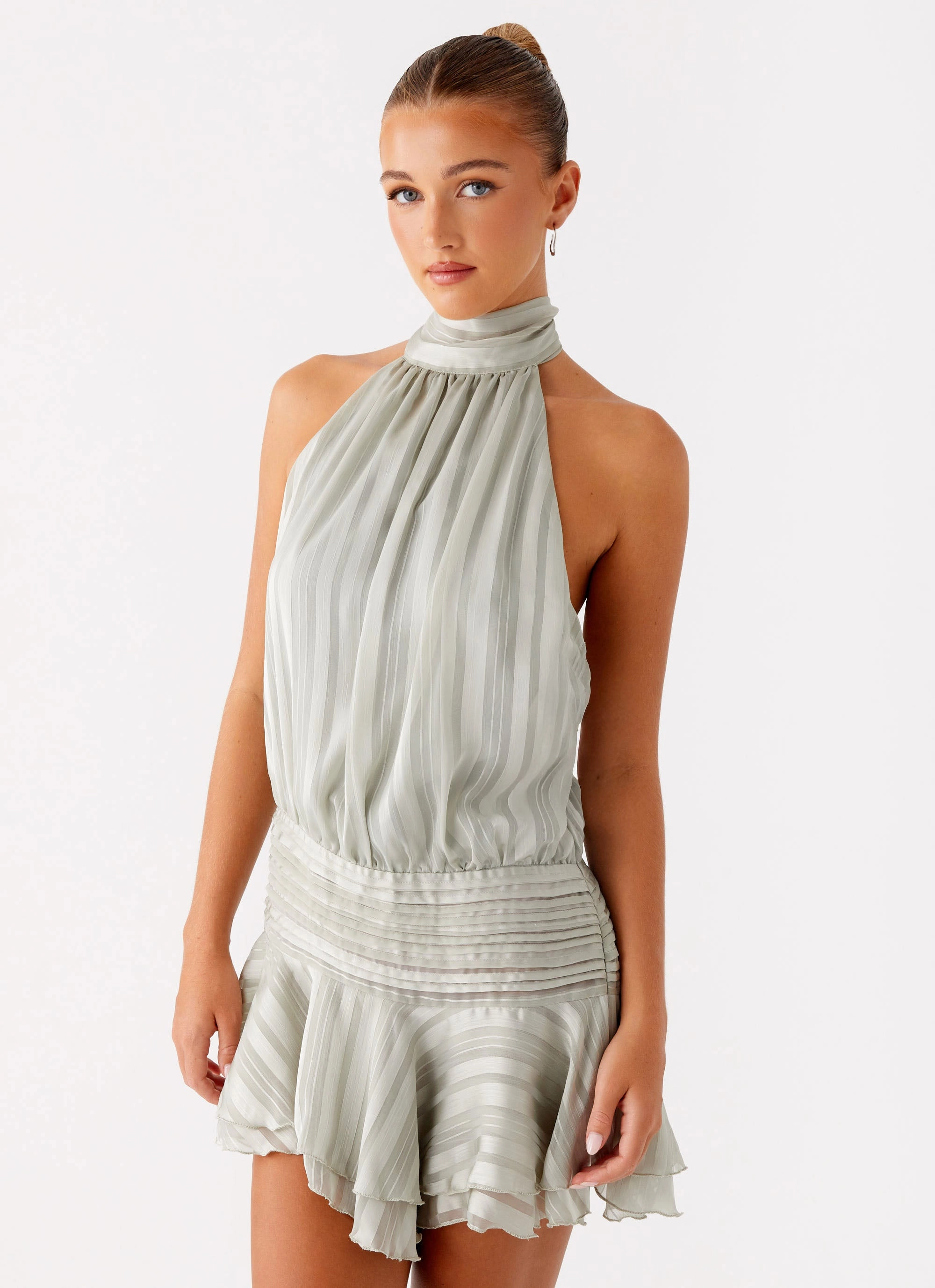 Willow Chiffon Mini Dress - Green Athleisure Outerwear