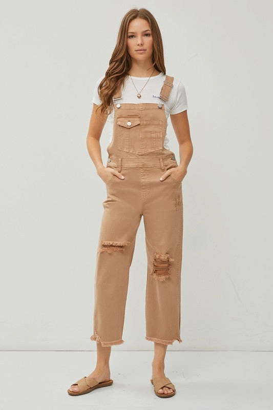 Smart Wardrobe Evening Stroll Weekend Getaway Farah High Rise Distressed Straight Overalls S-XL
