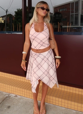 Hidden pockets All Occasion Fit Check Midi Skirt - Pink Check