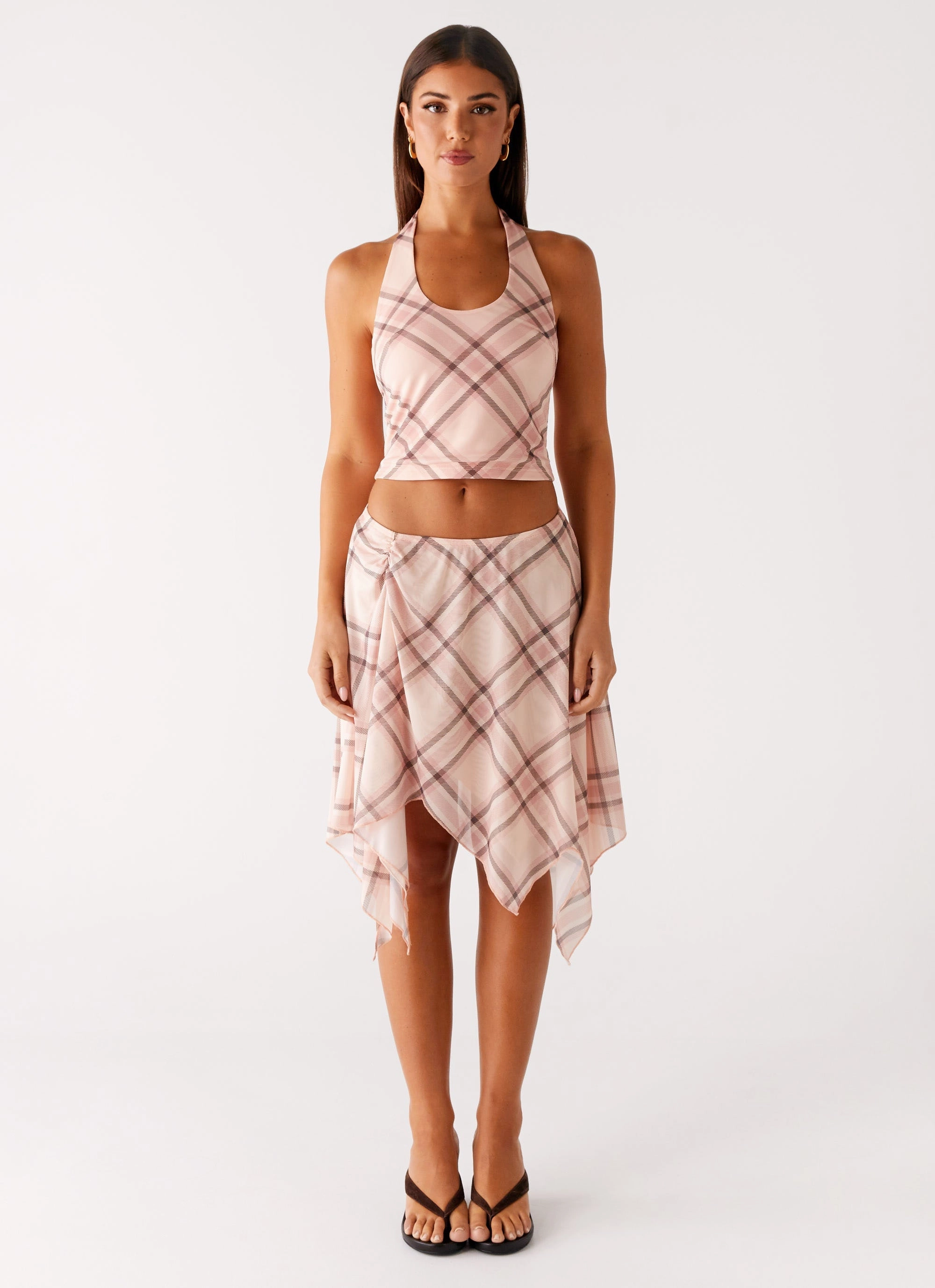 Fit Check Midi Skirt - Pink Check Mid Rise Weekend Fashion