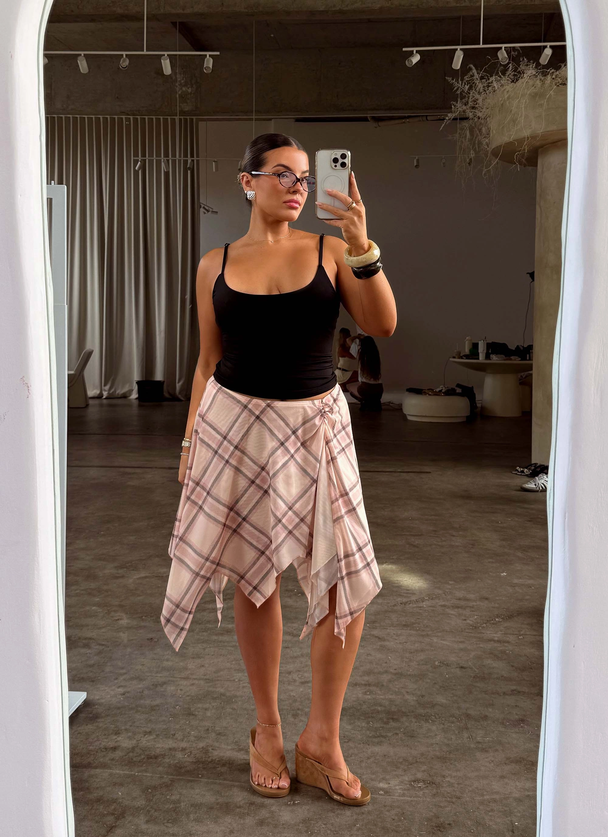 Fit Check Midi Skirt - Pink Check Eco Friendly Refined Style