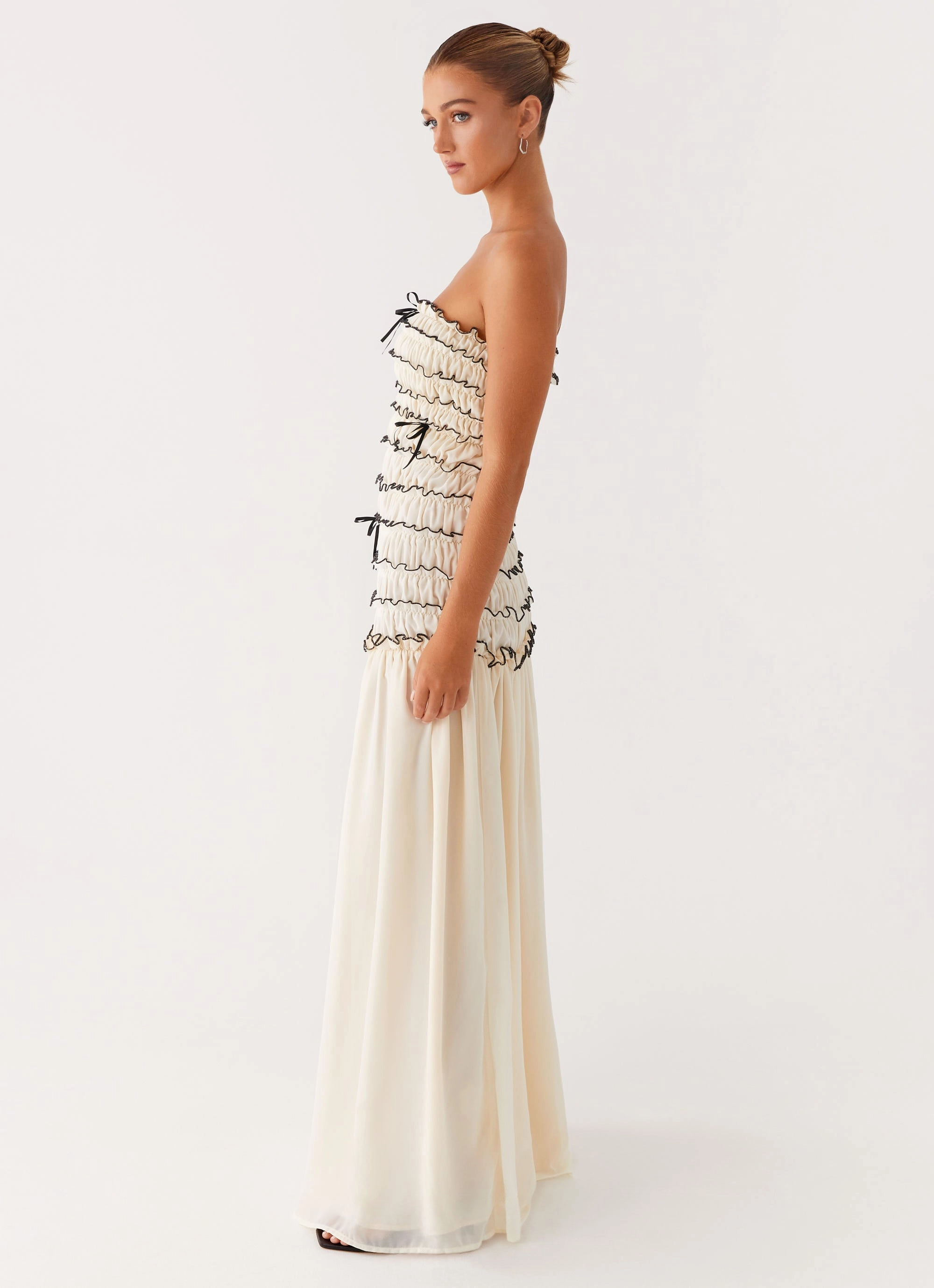 Zariah Maxi Dress - Ivory Soft Drape Contrast-Panel