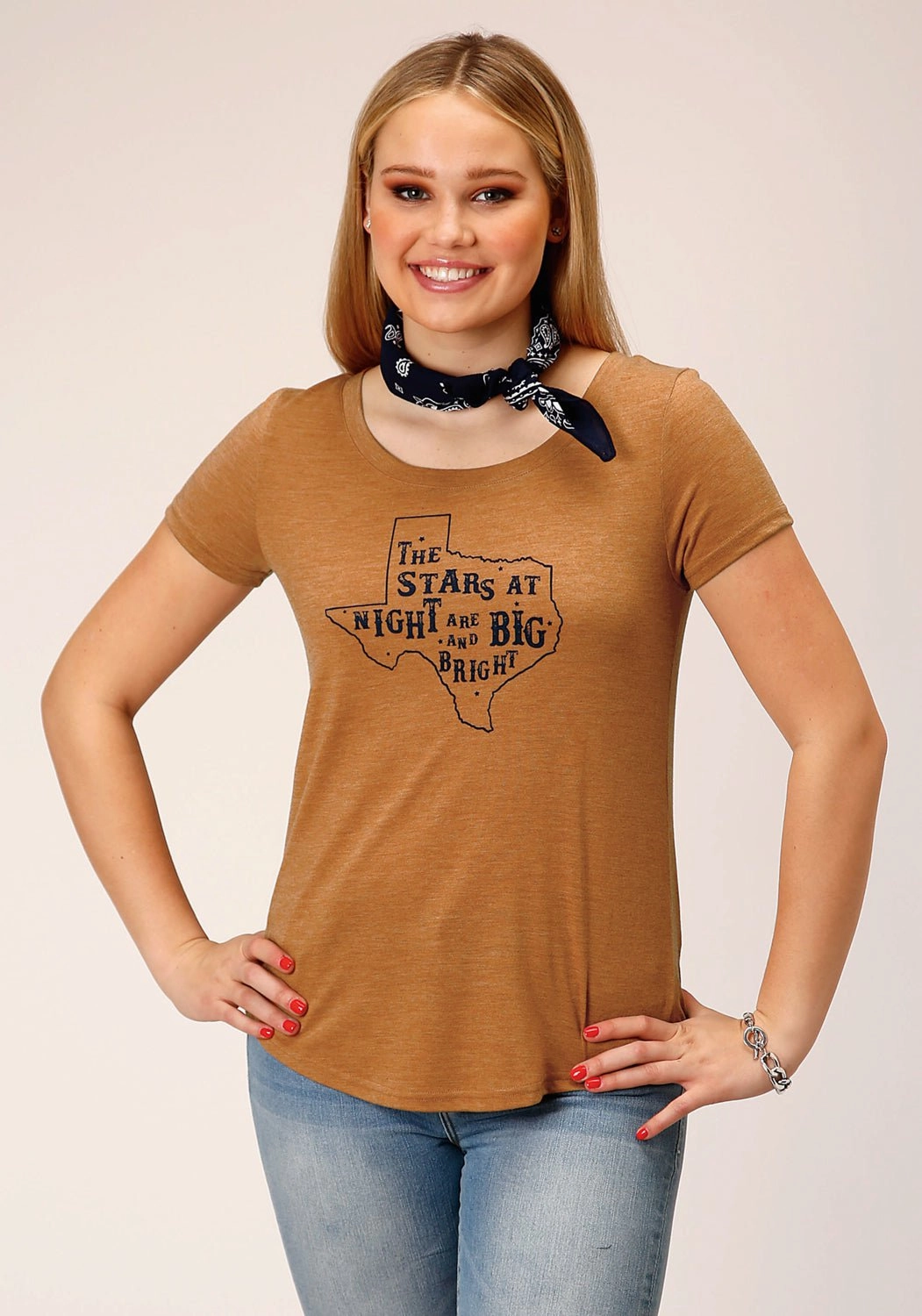 Roper Womens Stars Big and Bright Tobacco Brown Poly/Rayon S/S T-Shirt Personalized Touch Rugged Style
