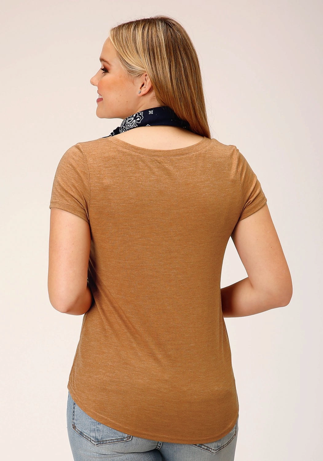 Layering Piece Roper Womens Stars Big and Bright Tobacco Brown Poly/Rayon S/S T-Shirt