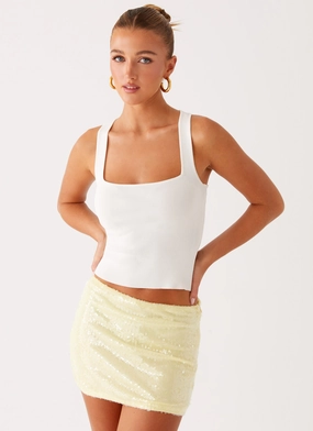 Nostalgic Nights Sequin Mini Skirt - Lemon Spritz No Ride Up