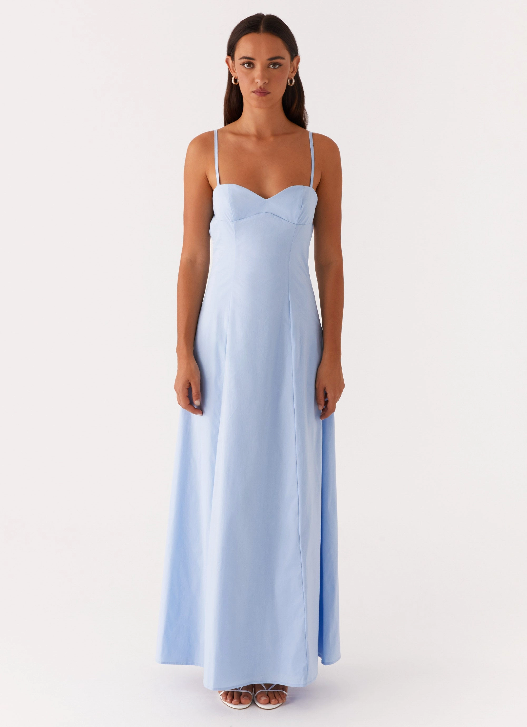 Clear As Day Maxi Dress - Blue Chilly Weather Coat