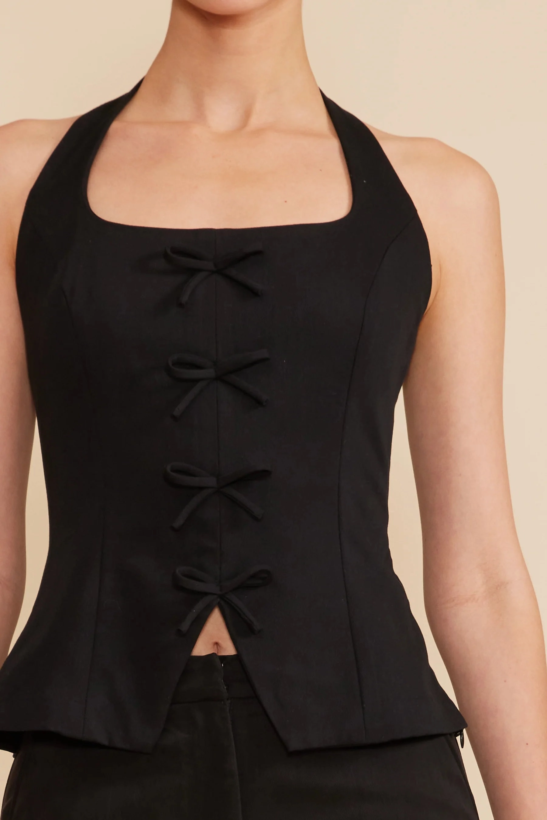 MicrofiberBlend Moisture Management Fabric Clementine Halter Vest - Black