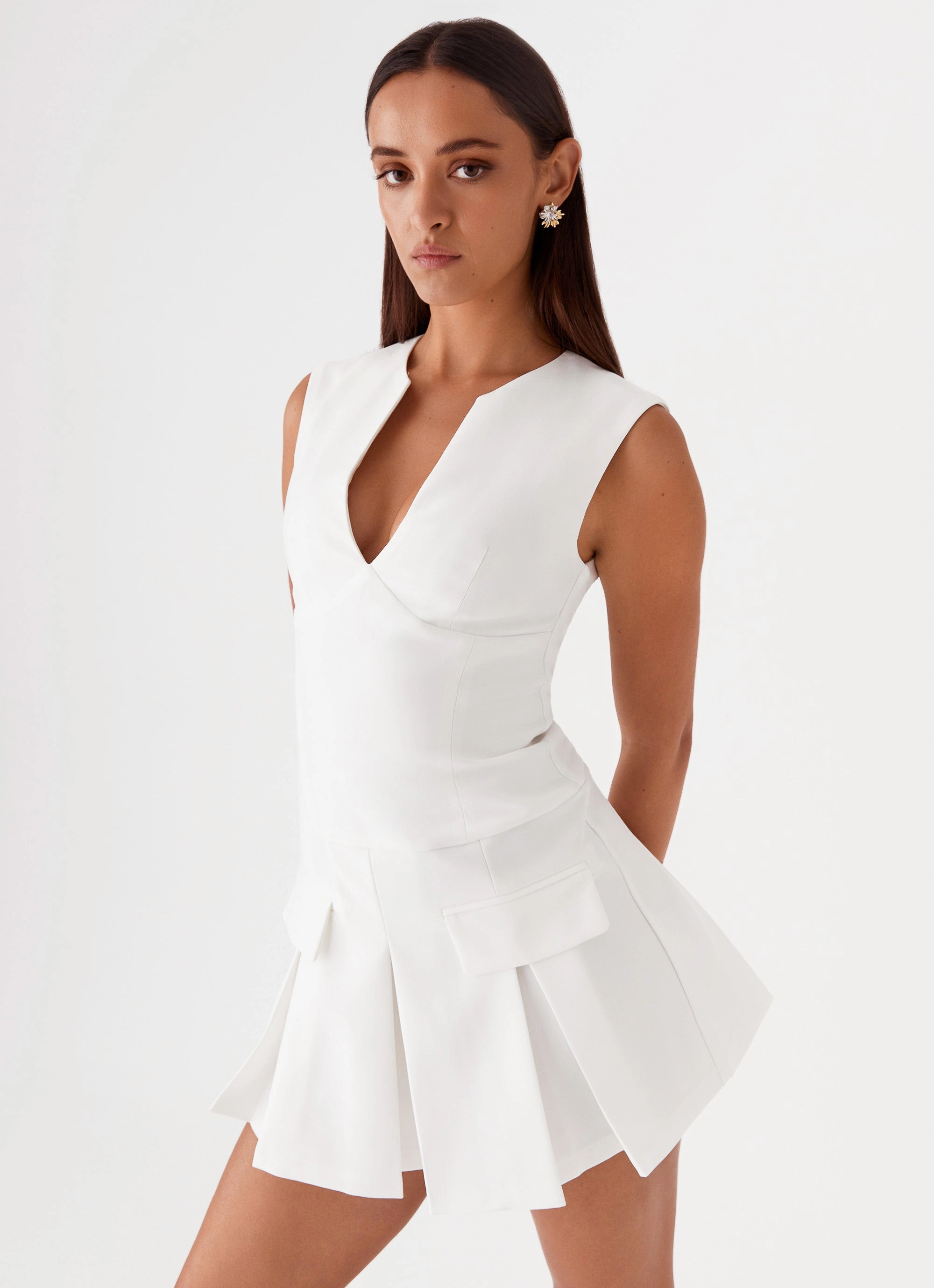 Cassia Mini Dress - White Festival-Ready ElasticWaistband