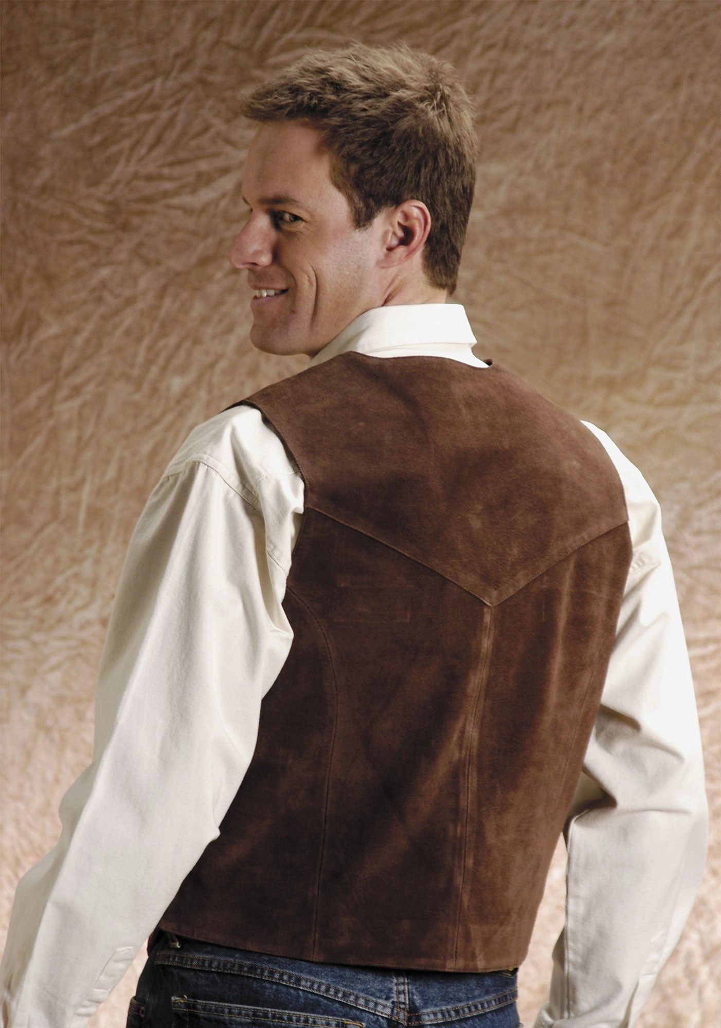 Light Diffusing Fabric Basic Travel Fit Roper Mens Antique Brass Front Yokes Brown Suede Leather Vest