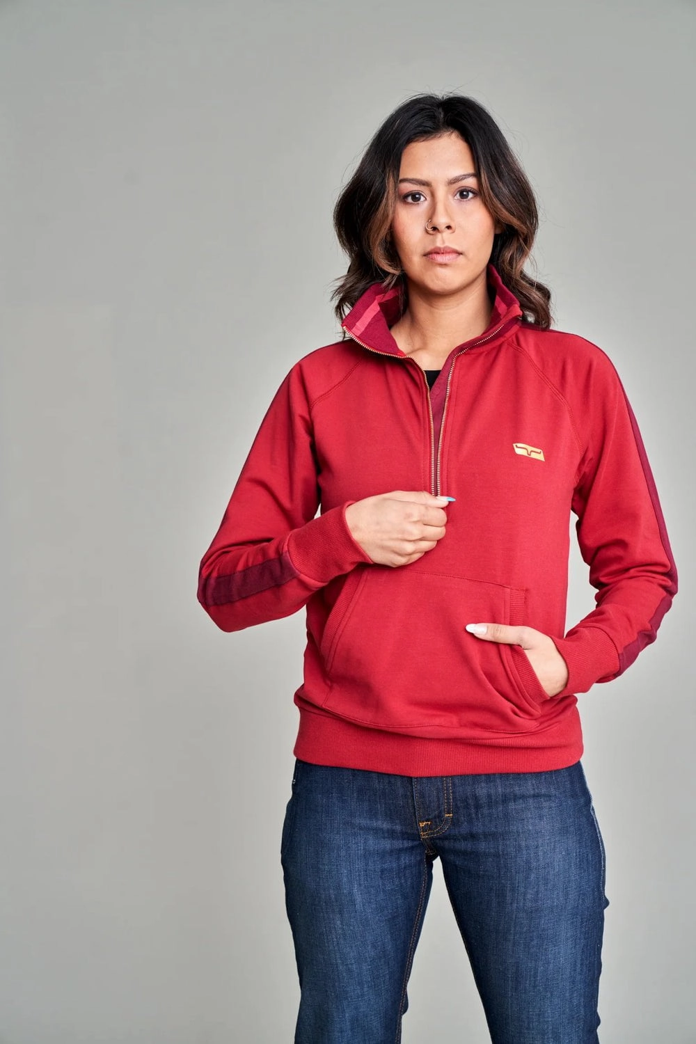 Kimes Ranch Womens Maricopa Half Muted Red Cotton Blend Hoodie Airy Layer Fit LowProfile Design